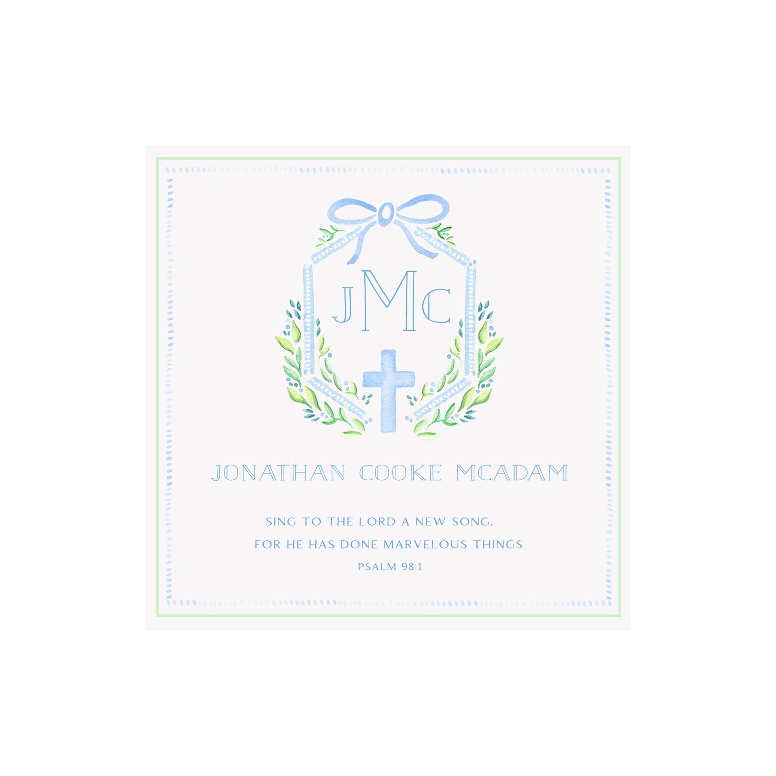 Framed Baby Keepsake Monogram & Verse Print- Blue