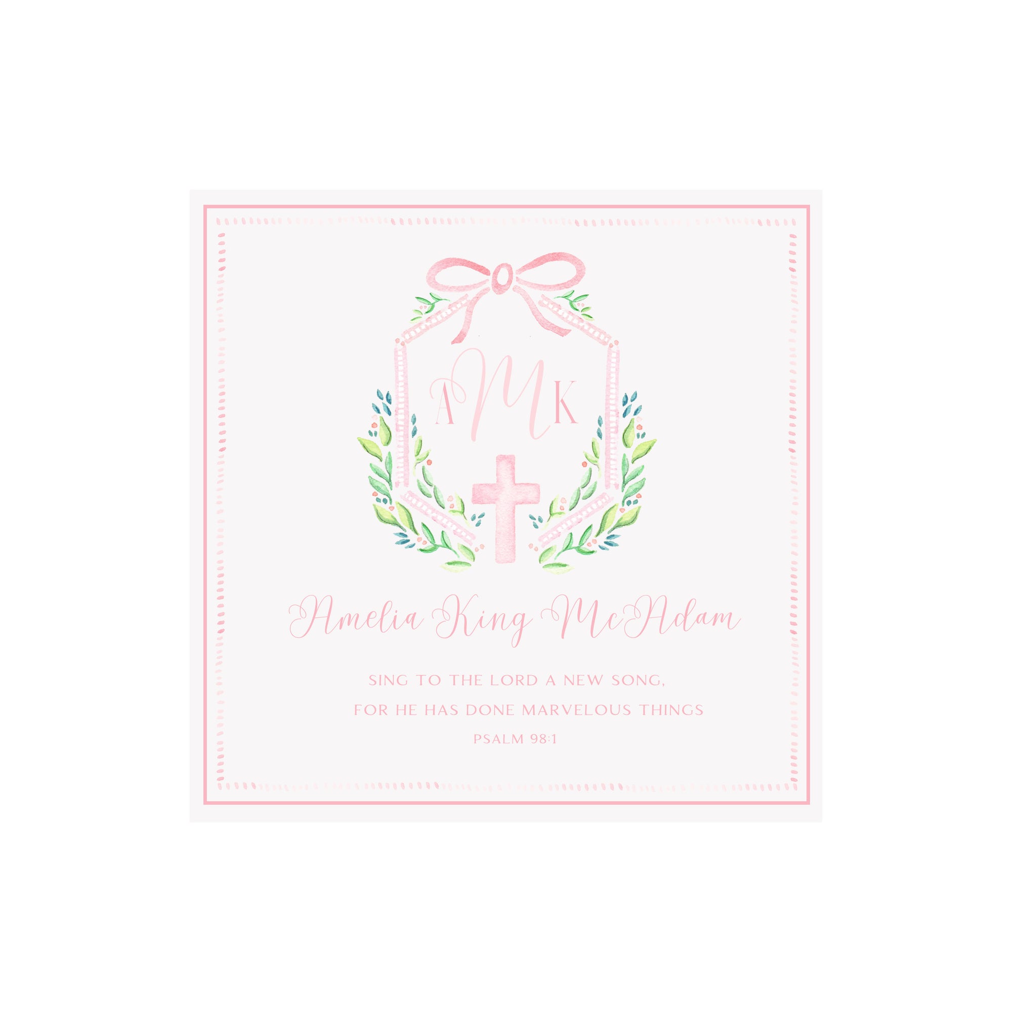 Framed Baby Keepsake Monogram & Verse Print- Pink