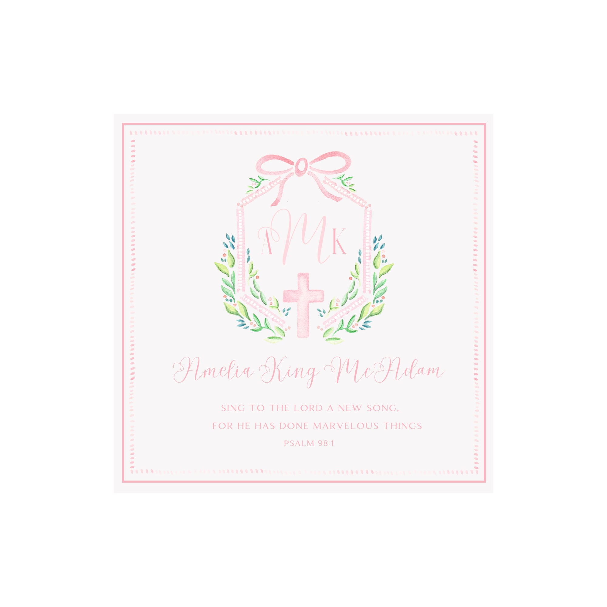 Framed Baby Keepsake Monogram & Verse Print- Pink