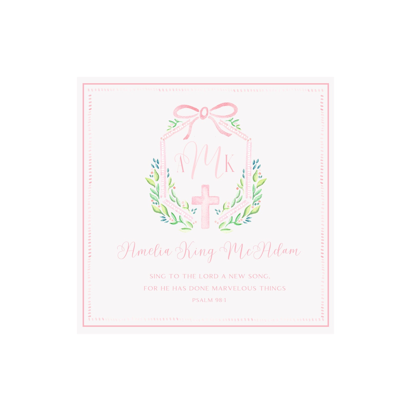 Framed Baby Keepsake Monogram & Verse Print- Pink