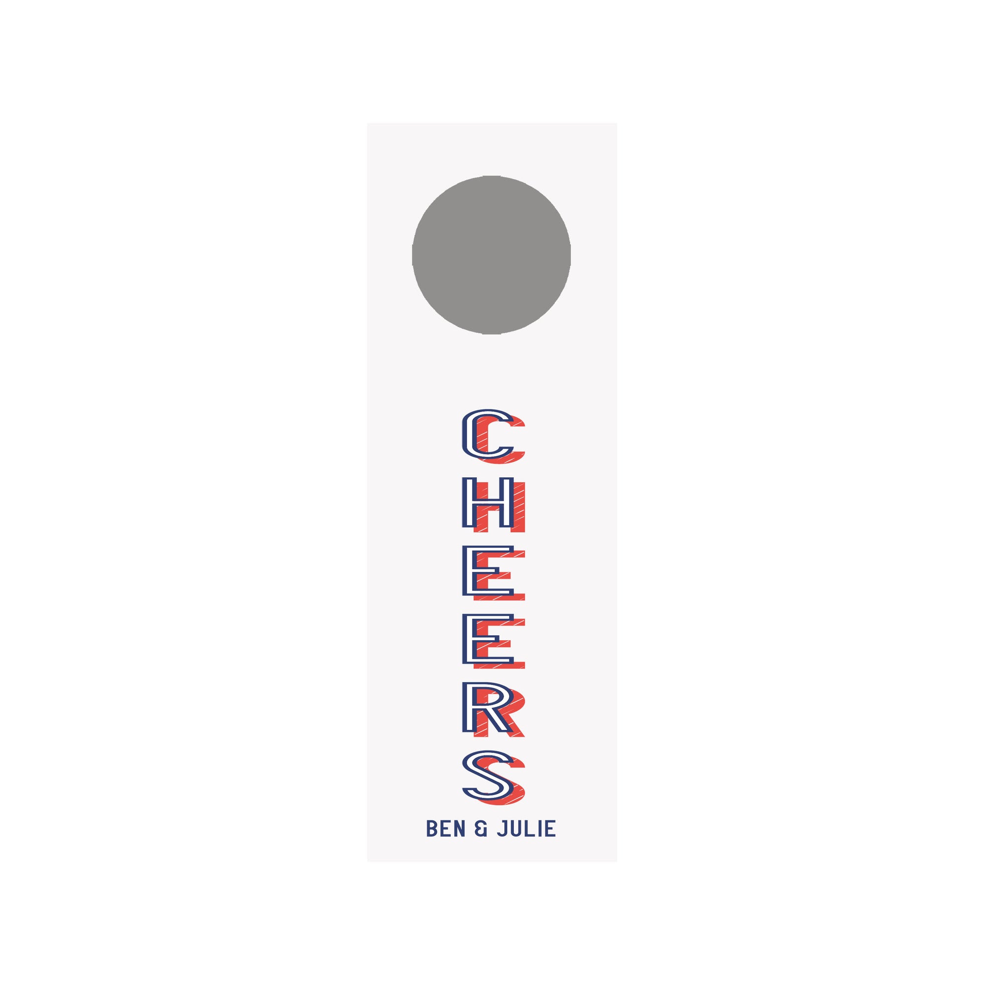 Block Shadow Cheers Personalized Wine Tag- Navy/ Red