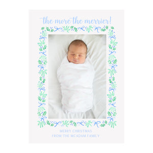 Bow Garland Blue Holiday Photo Cards