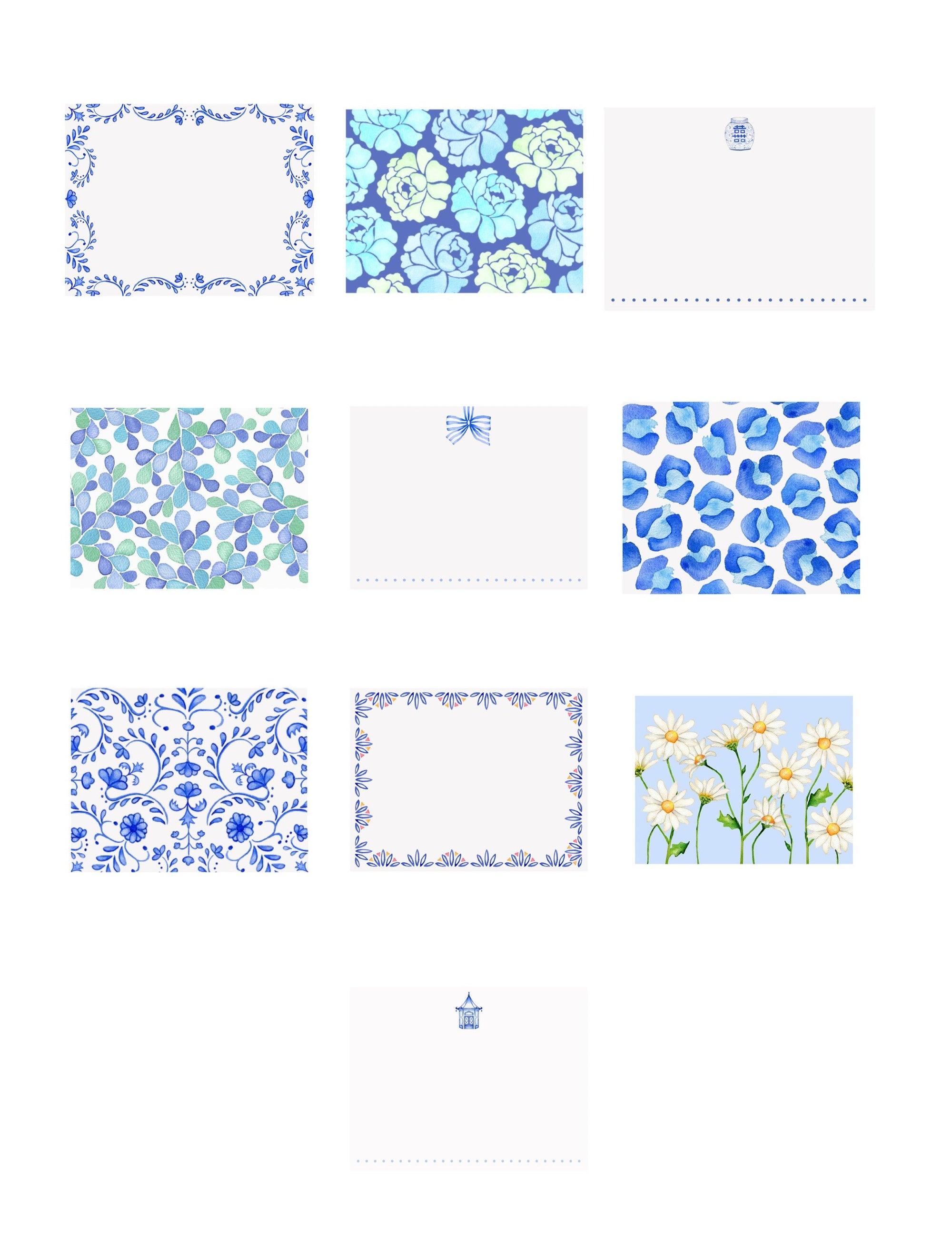 Blue Crush- Assorted Blue & White Note Cards