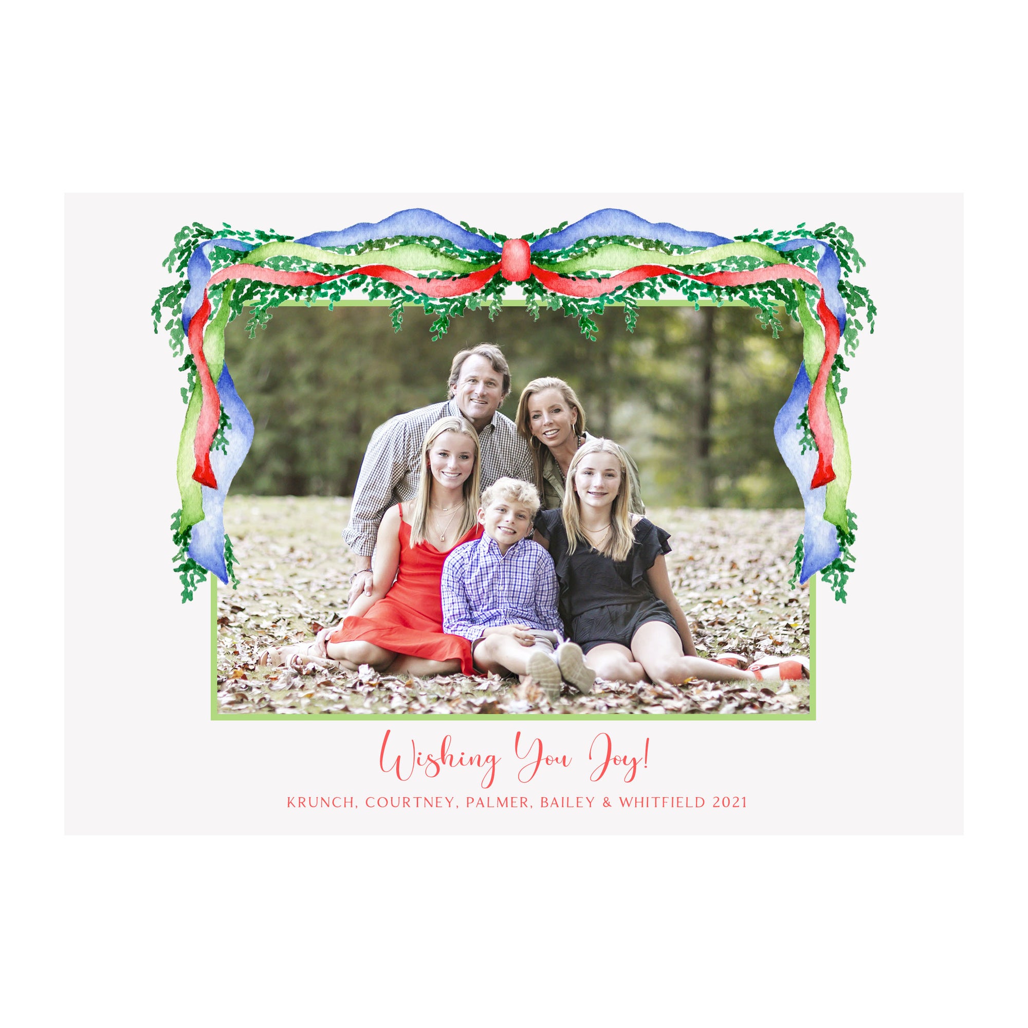 Blue Garland Swag Holiday Photo Cards