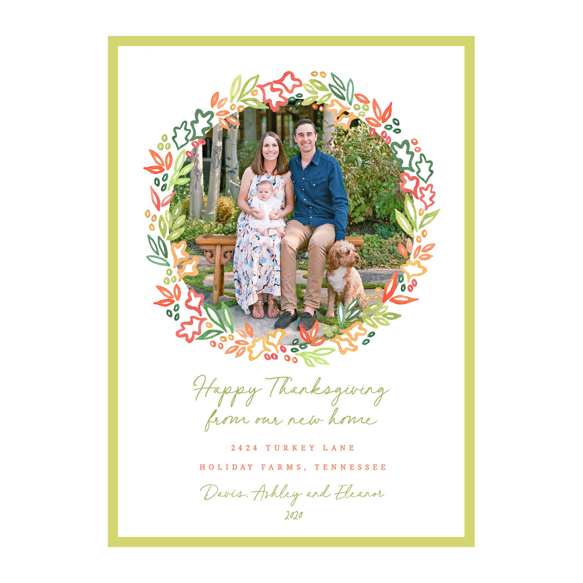 Fall Garland Holiday Photo Cards- Orange/Chartreuse