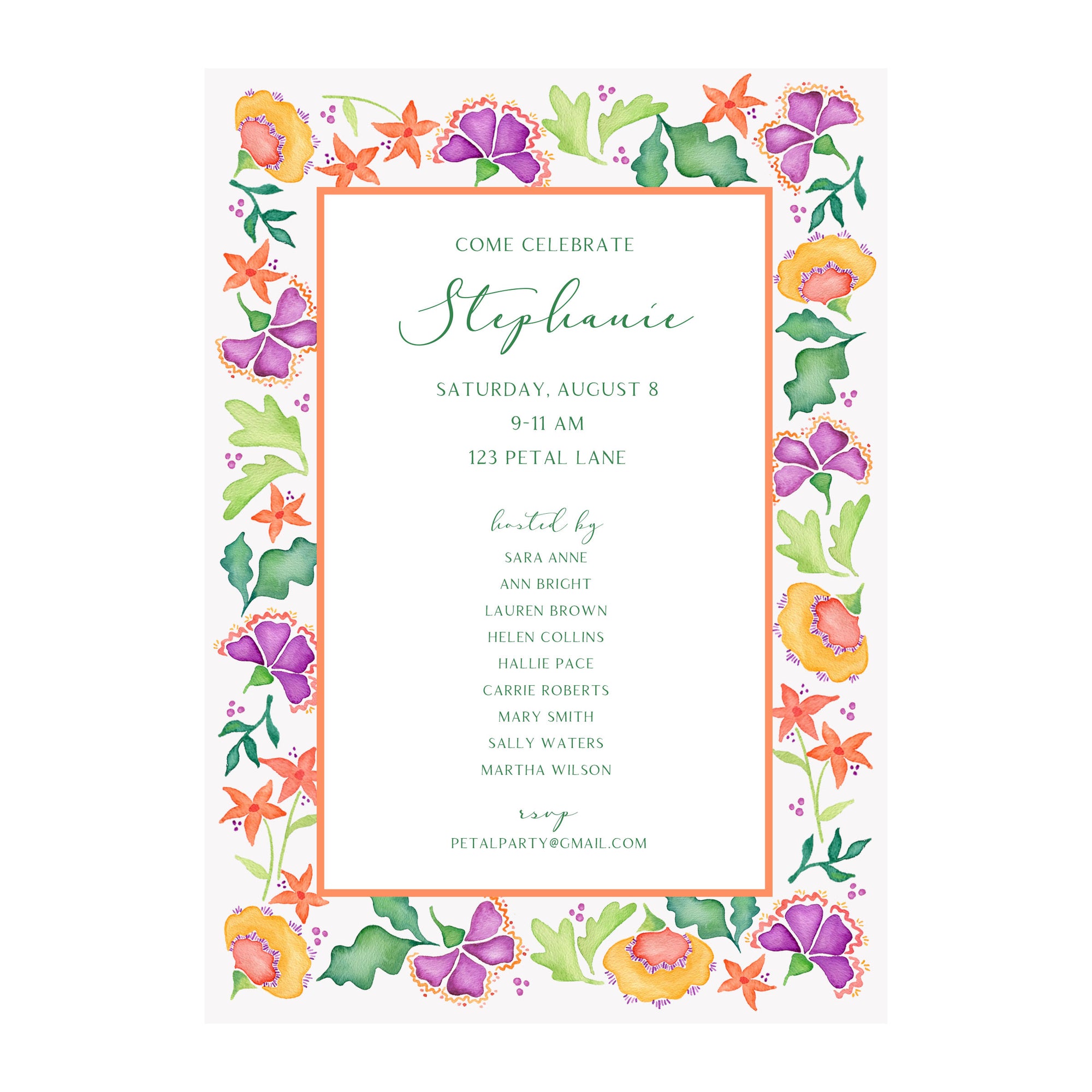 Personalized Watercolor Bright Blooms Invitation