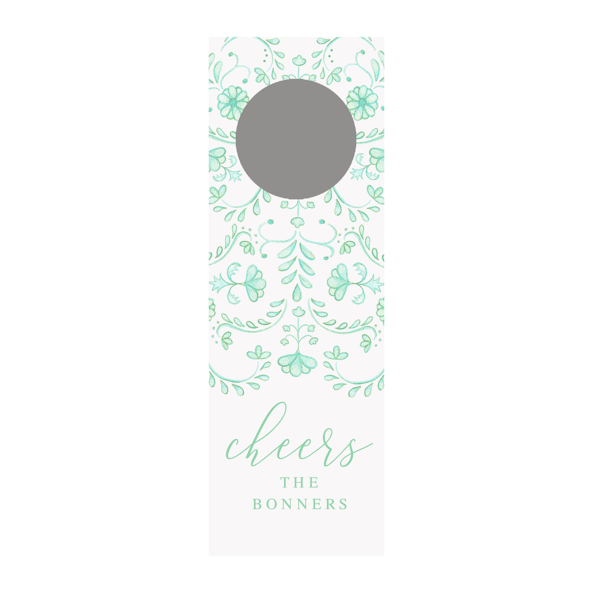 Chinoiserie Personalized Wine Tag- Seafoam