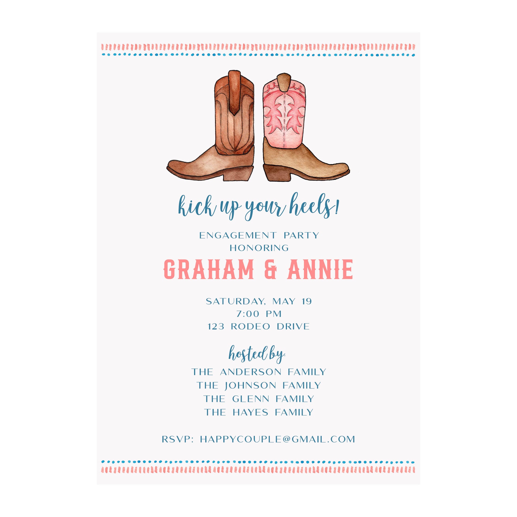 Bootlegger Invitations Cowboy Boots Party Invitation - Brake Ink Stationery