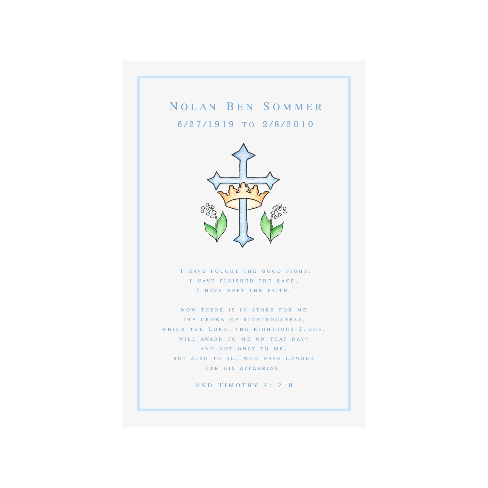 Loved One Memory Keepsake & Verse Print- Blue