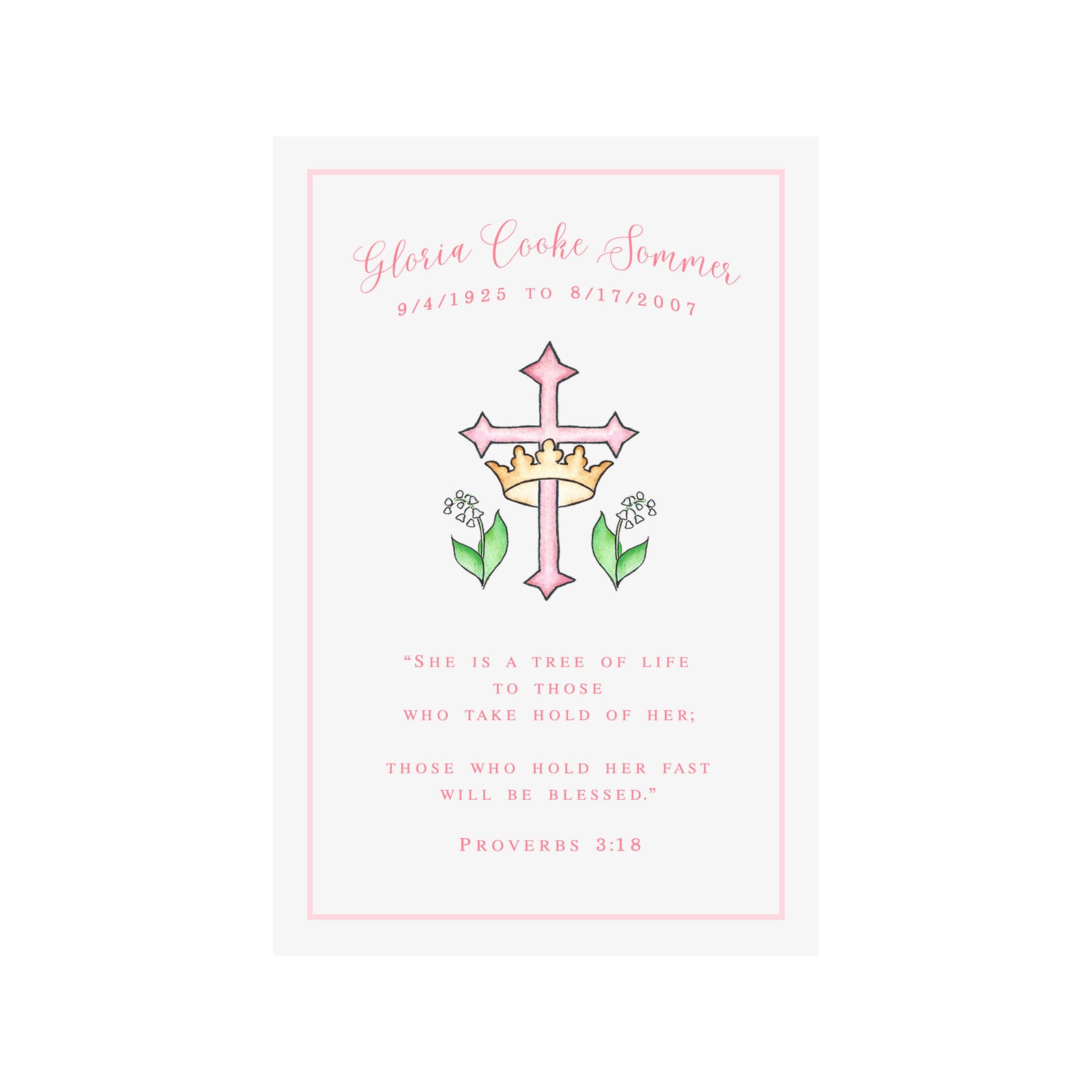 Loved One Memory Keepsake & Verse Print- Pink