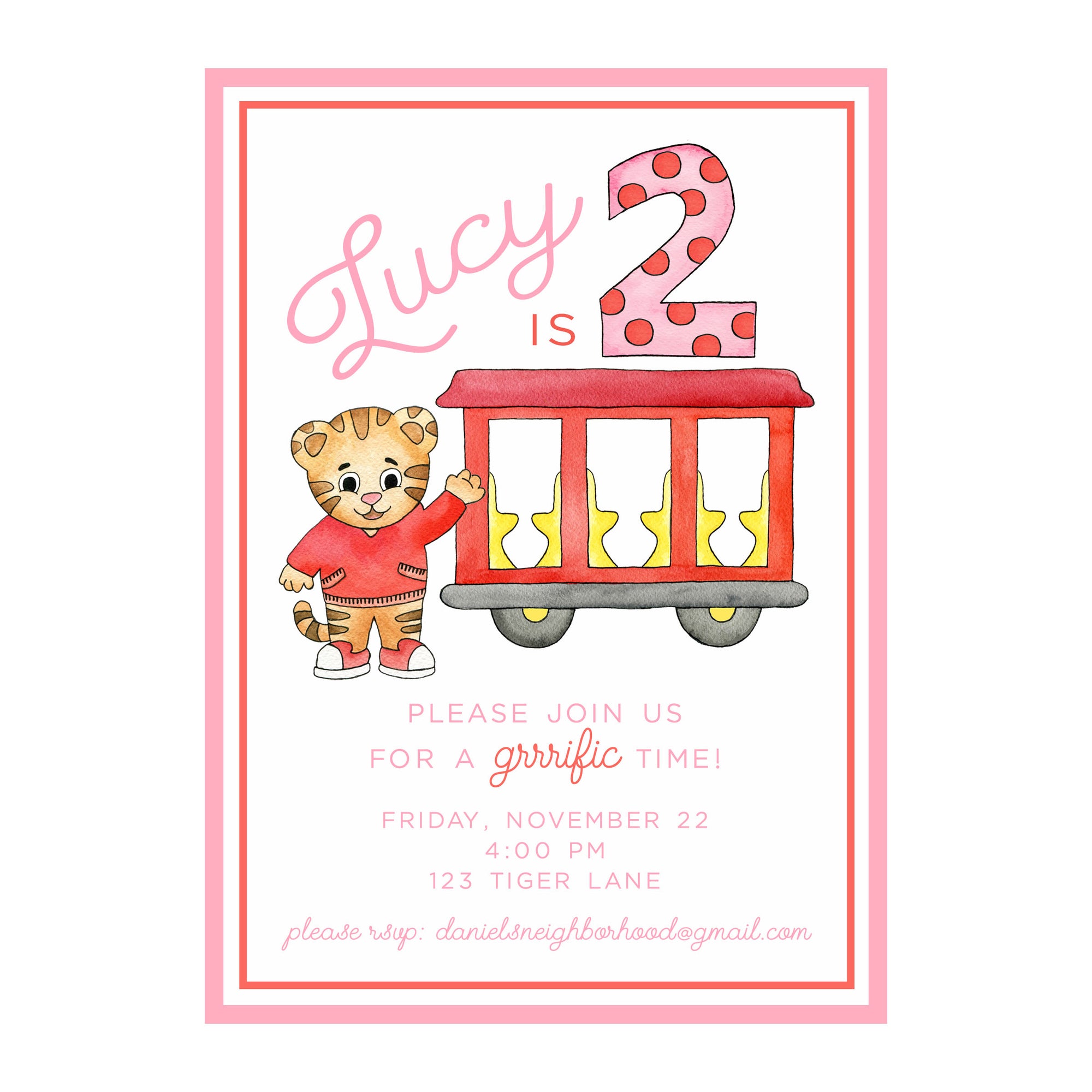 Tiger Party Invitation- Pink/Red