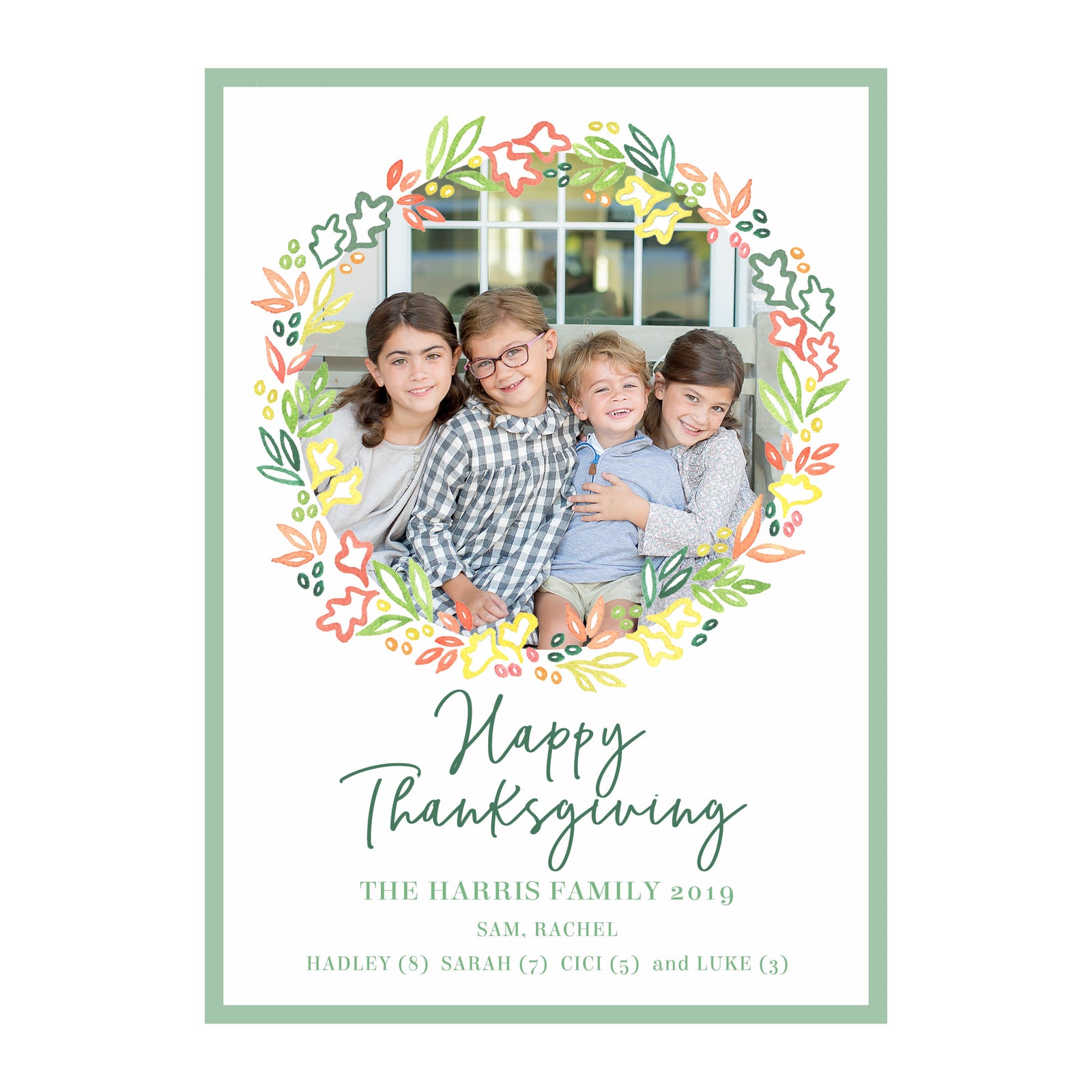 Fall Garland Holiday Photo Cards- Peach/Sage
