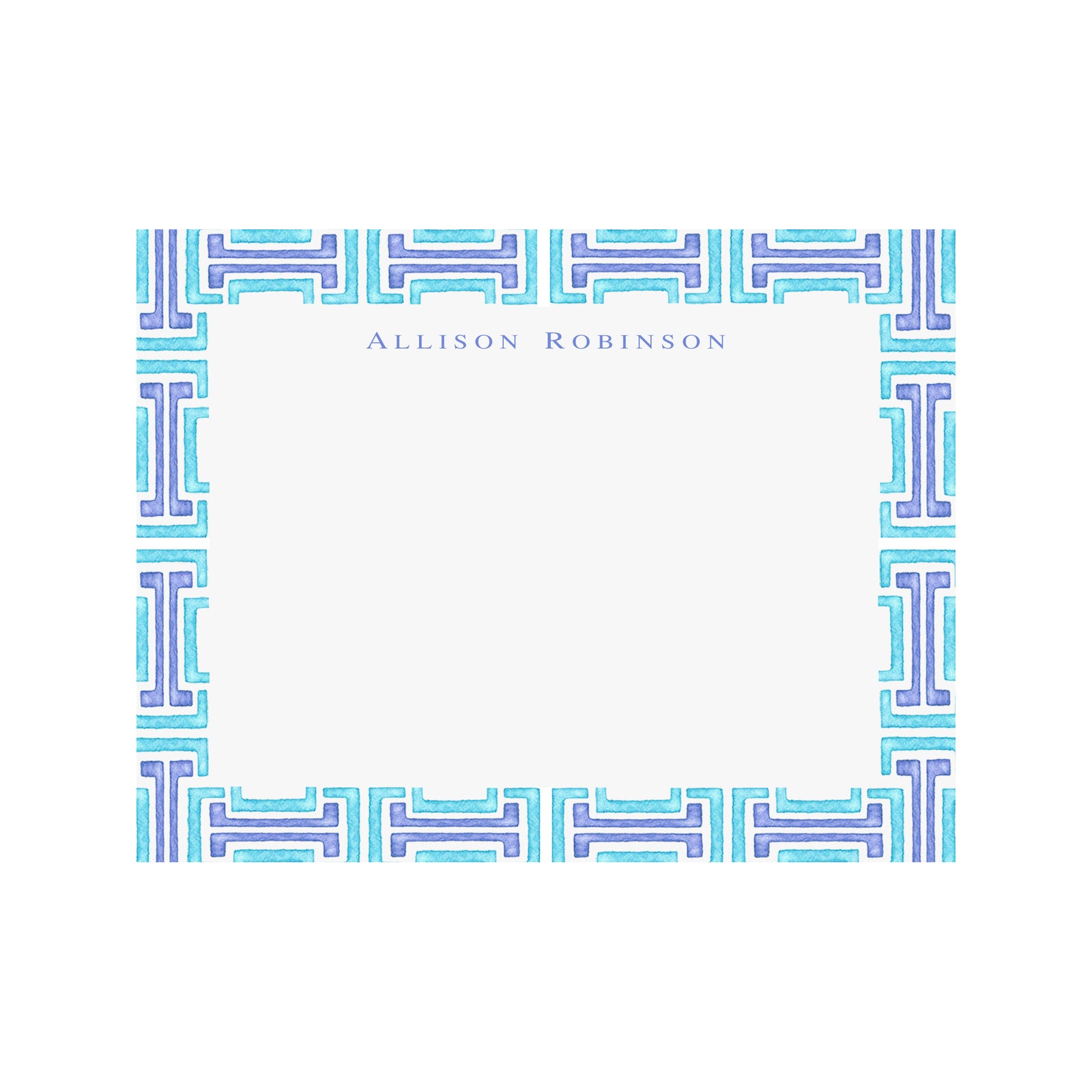Personalized Greek Key Stationery- Turquoise