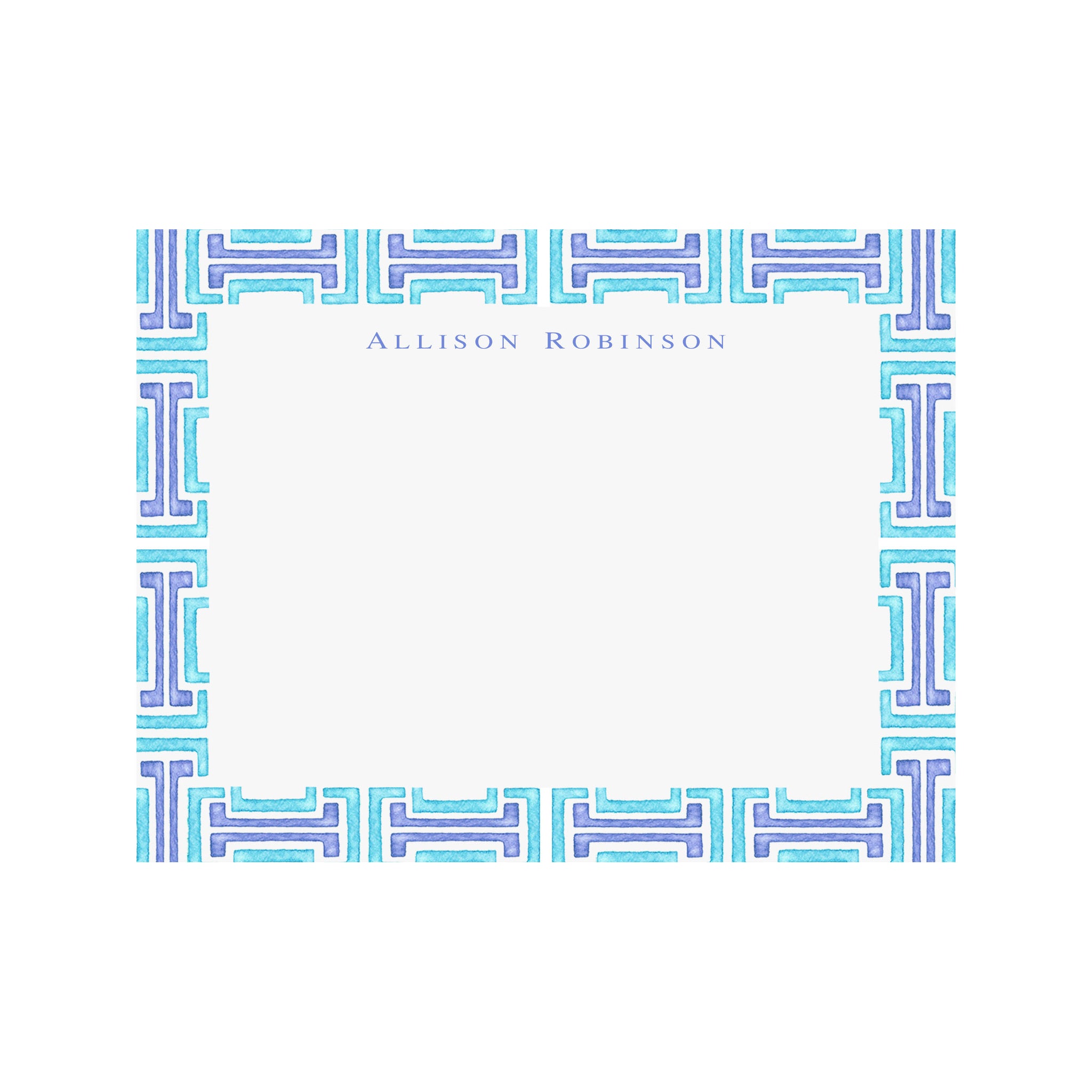 Blue + Chartreuse Greek Key Border Square Stickers