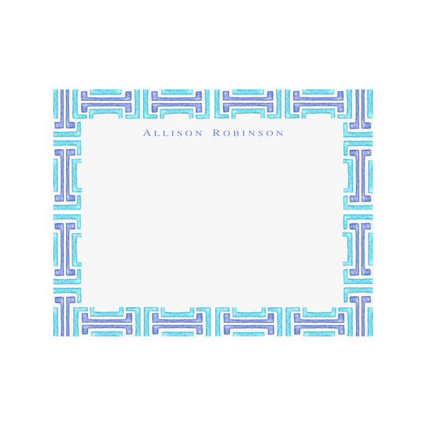 Personalized Greek Key Stationery- Turquoise - Brake Ink Stationery