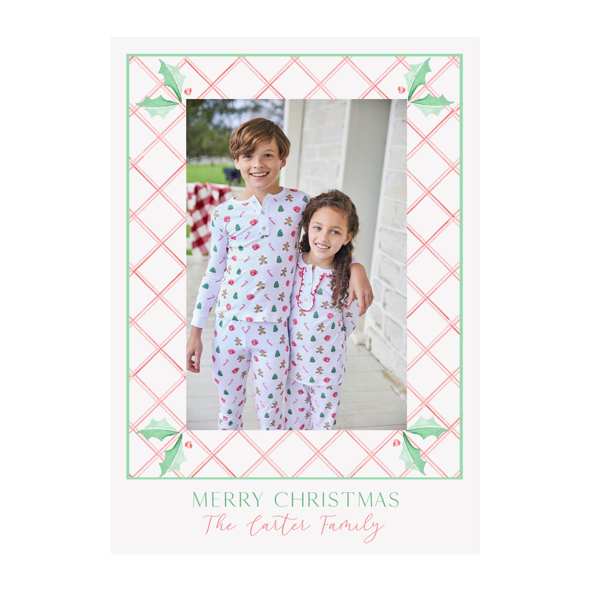 Pastel Holly Lattice Holiday Photo Cards