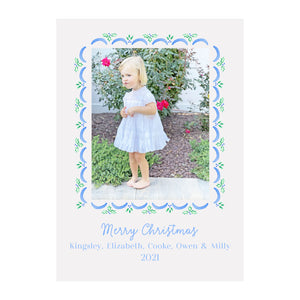 Holly Scallop Holiday Photo Cards- Blue/Green