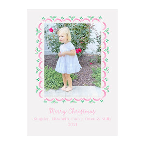 Holly Scallop Holiday Photo Cards- Pink/Green