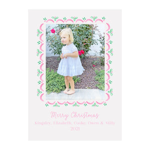 Holly Scallop Holiday Photo Cards- Pink/Green