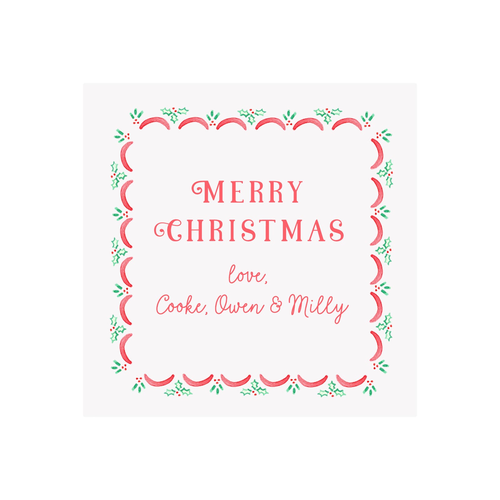 Holly Scallop Personalized Gift Tags & Stickers