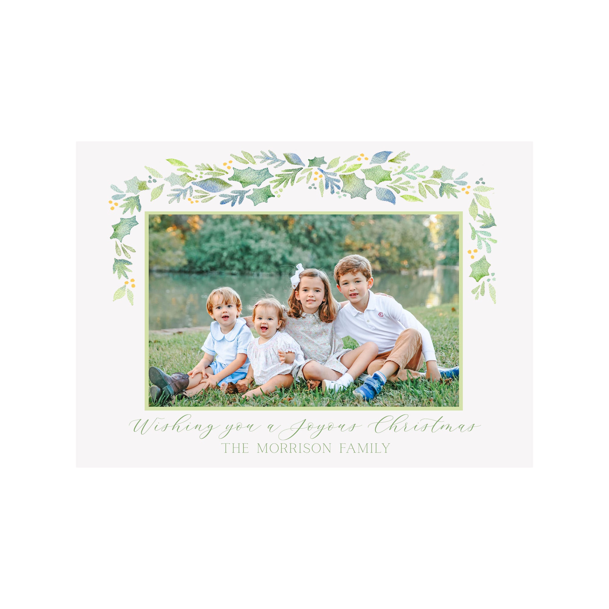 Garland Berries Blue Holiday Photo Cards