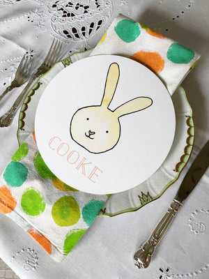 Pastel Bunny Personalized Circular Easter Placecards- YELLOW