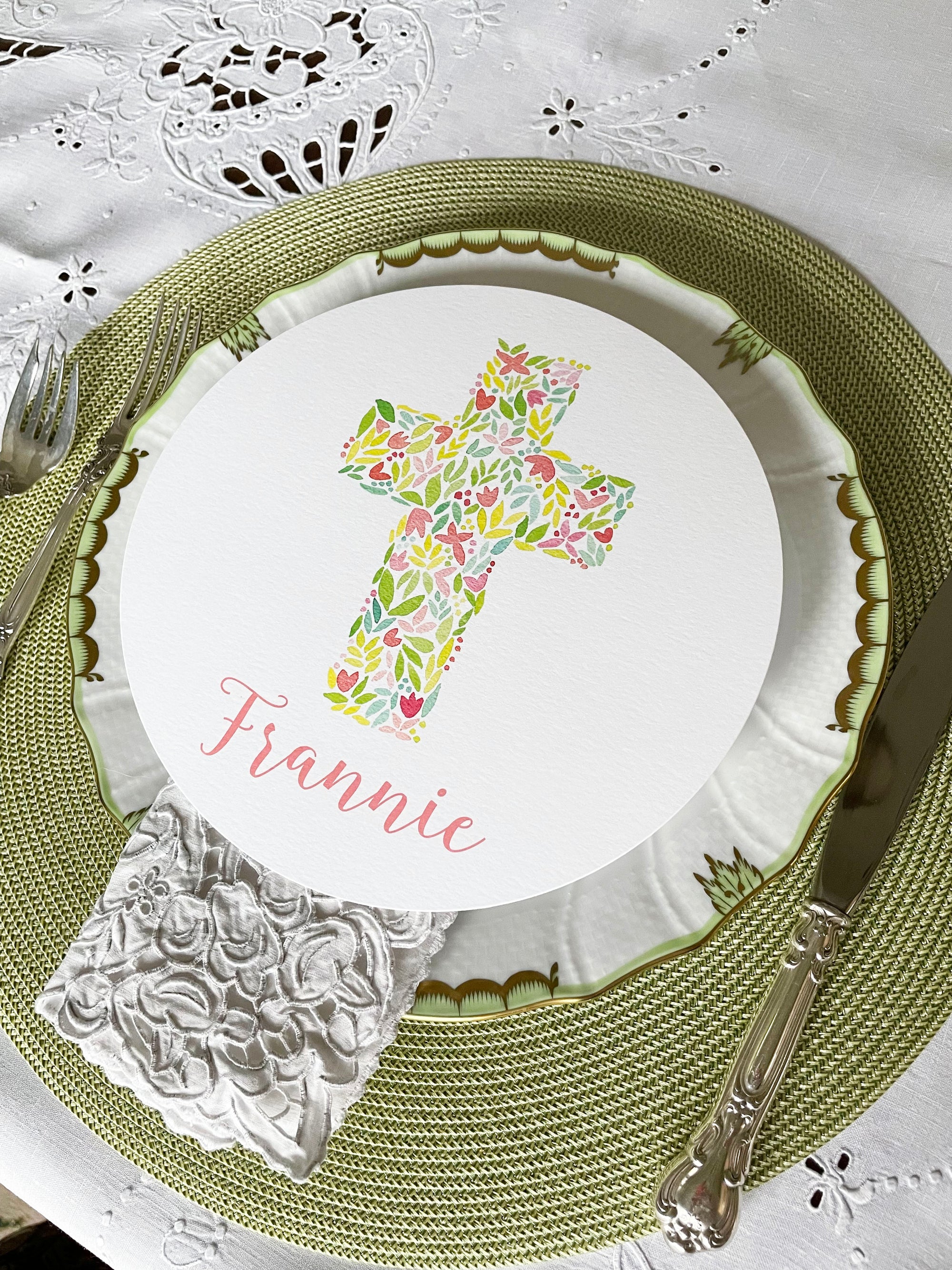 Cross Personalized Circular Easter Placecards