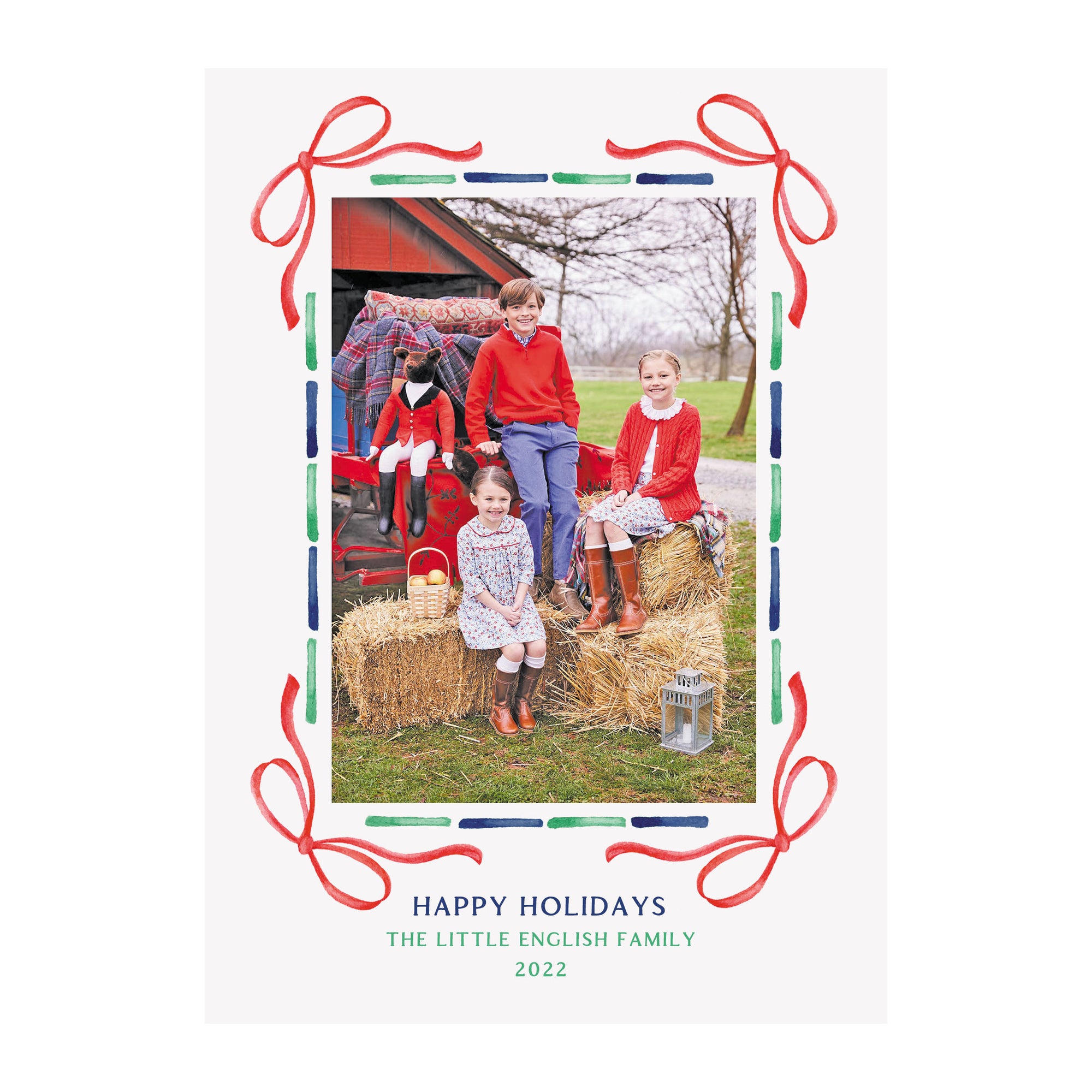 Ribbon Frame Holiday Photo Cards- Navy & Green