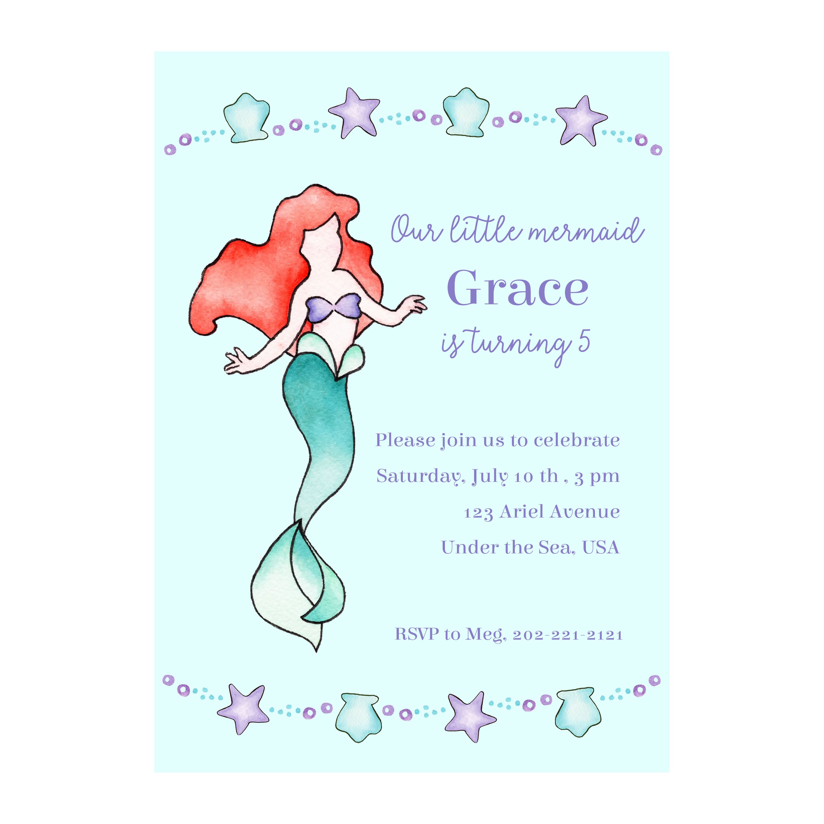 Mermaid Party Invitation - Brake Ink Stationery, image size:2878x2878