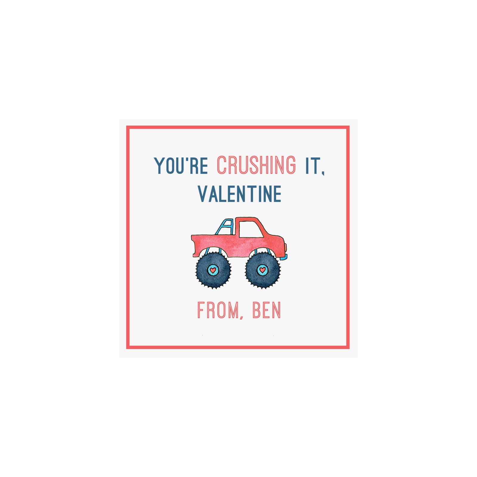 Monster Truck Valentine Gift Tags & Stickers