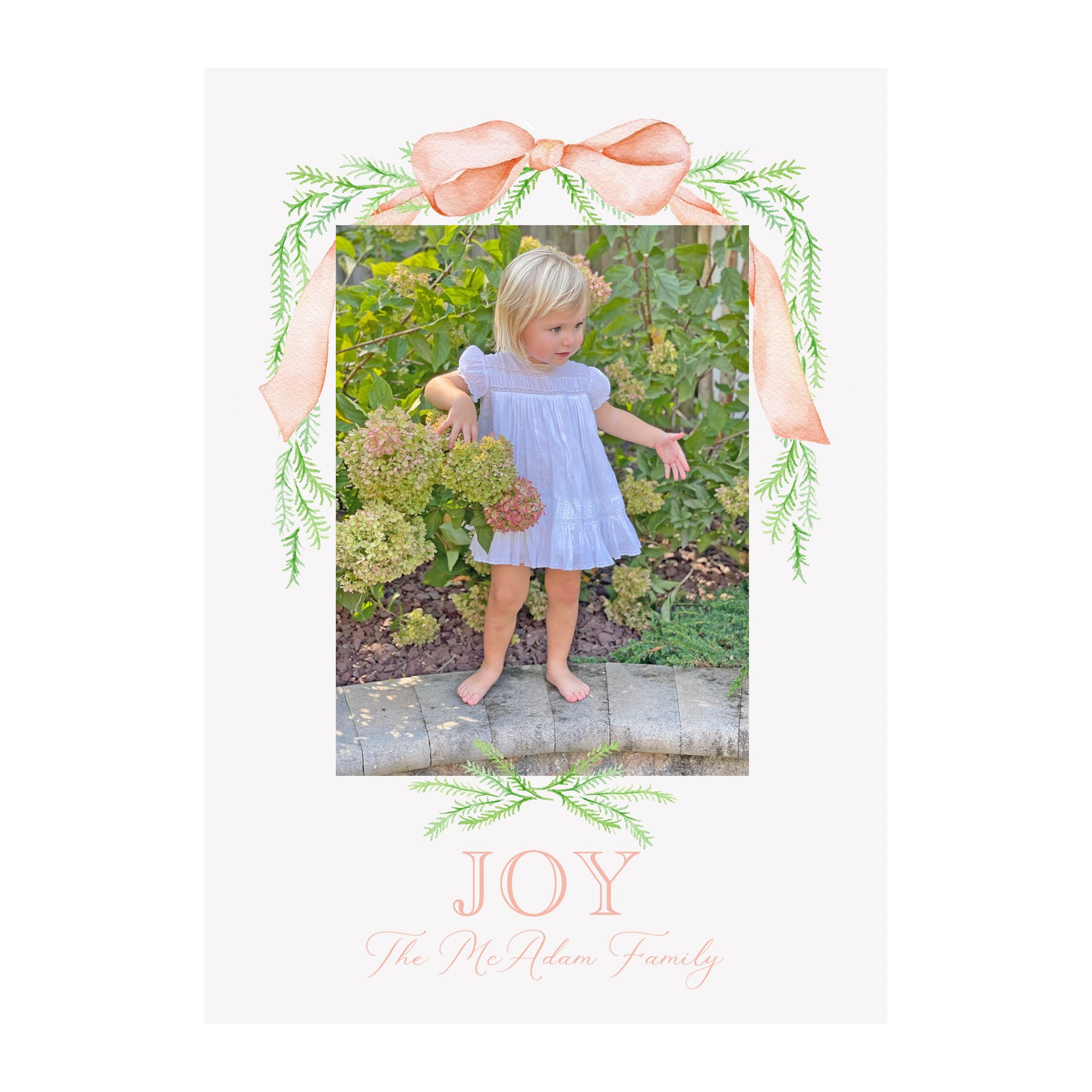 Pine Garland Holiday Photo Cards- Peach