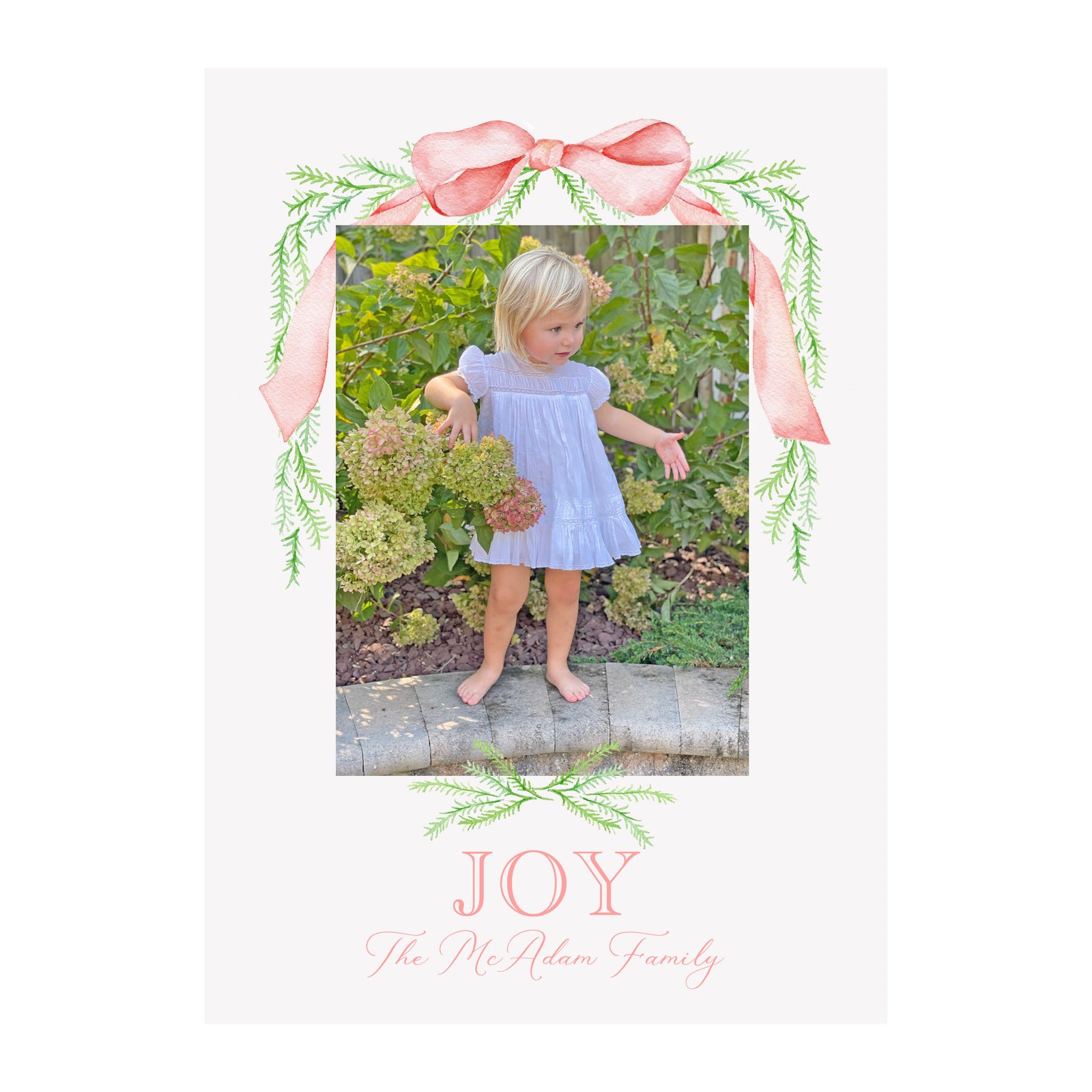 Pine Garland Holiday Photo Cards- Pink