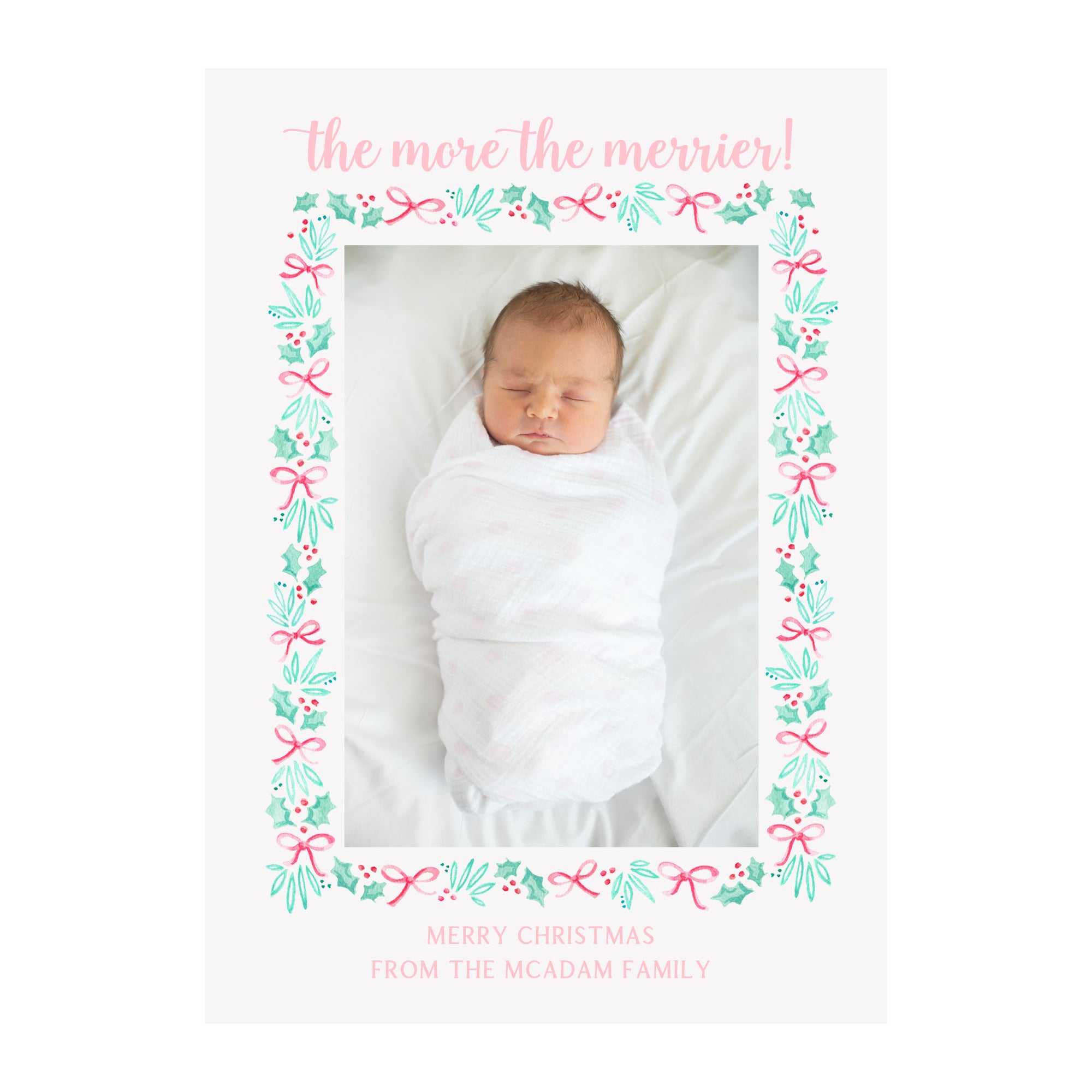 Bow Garland Pink Holiday Photo Cards