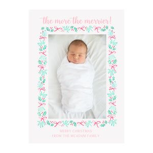 Bow Garland Pink Holiday Photo Cards