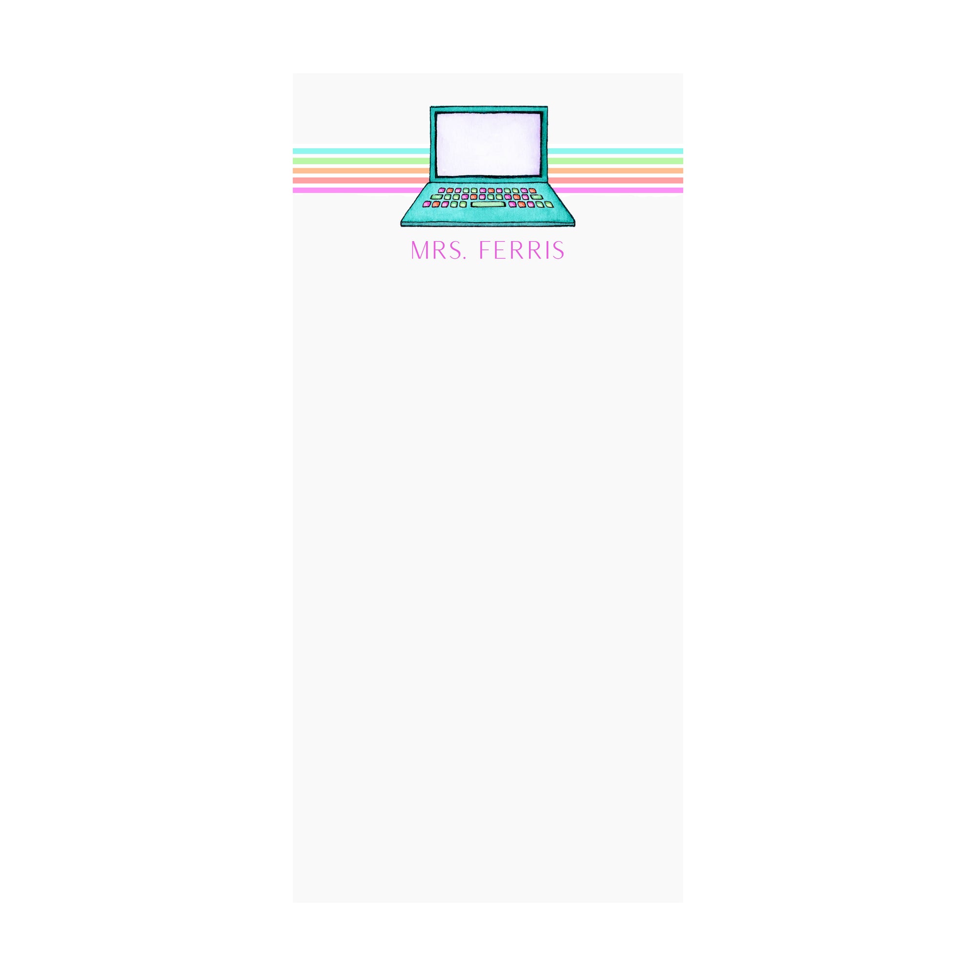 Rainbow Teal Laptop Notepad- Personalized