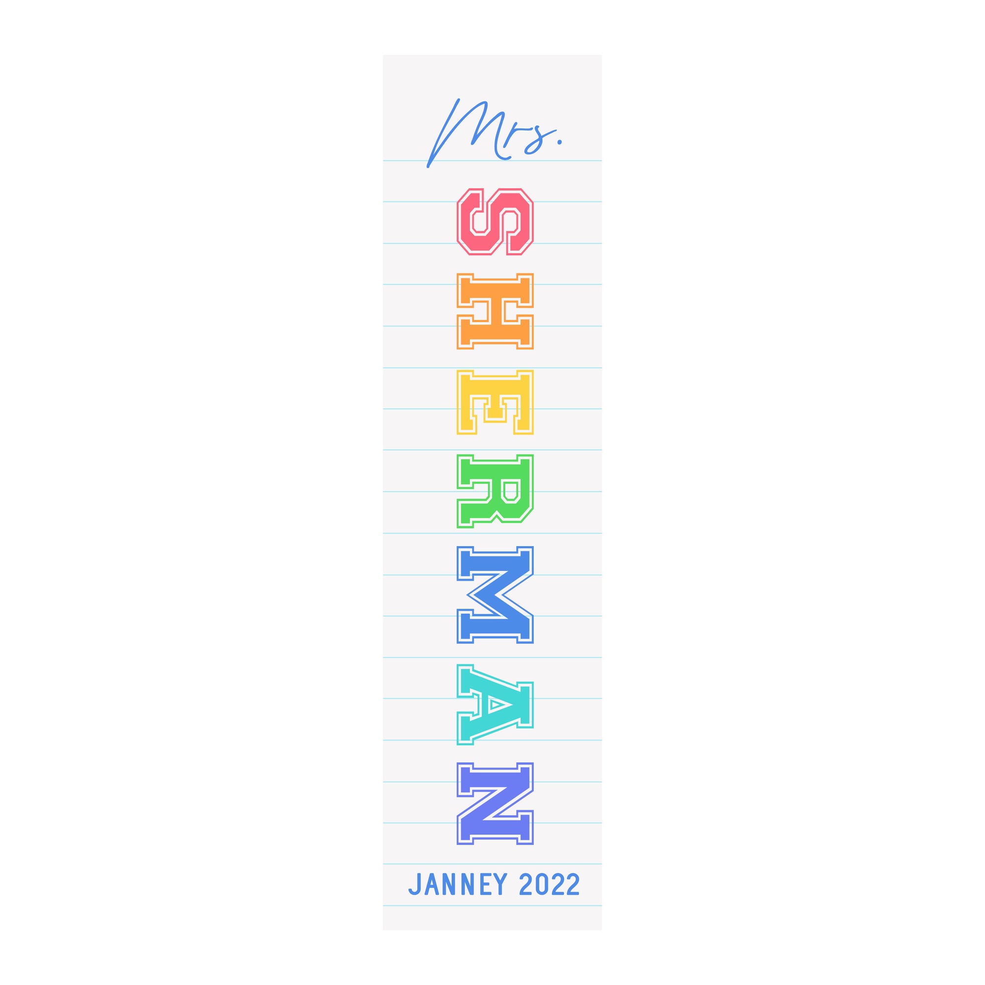 Rainbow Varsity Name Personalized Bookmark- Laminated with Ribbon
