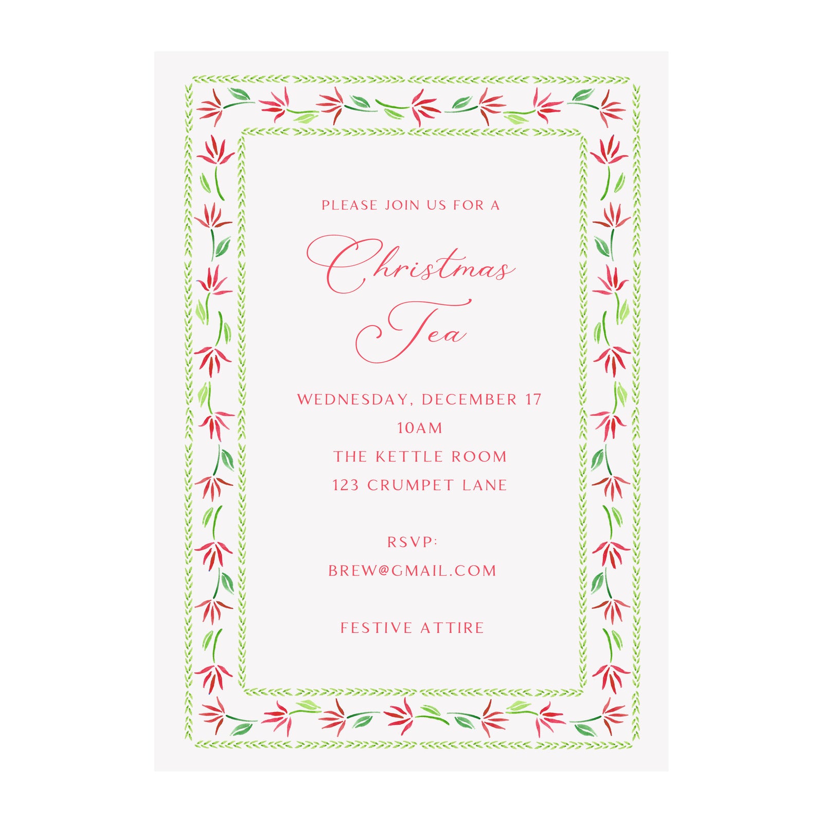 Poinsettia Border Holiday Party Invitation