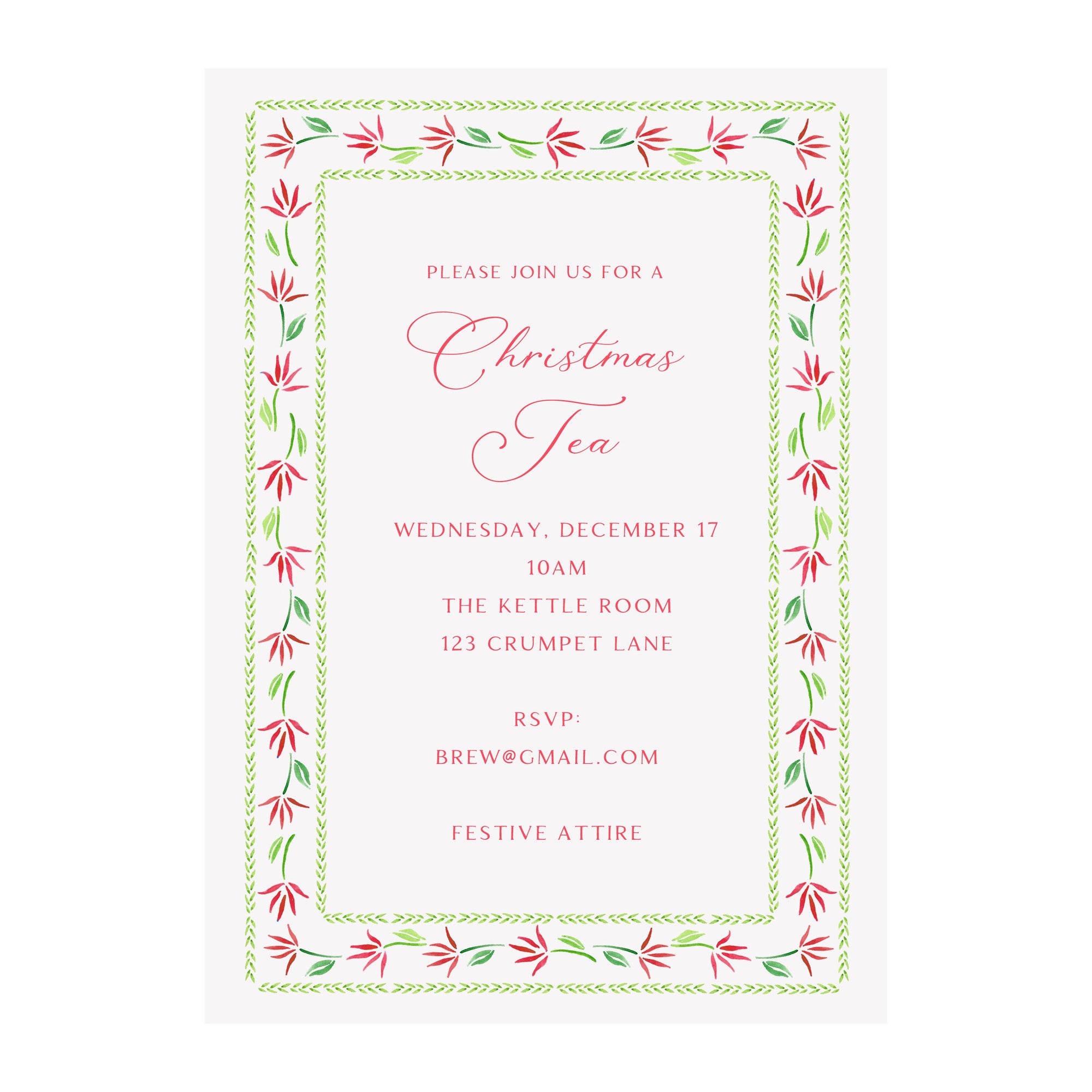 Poinsettia Border Holiday Party Invitation