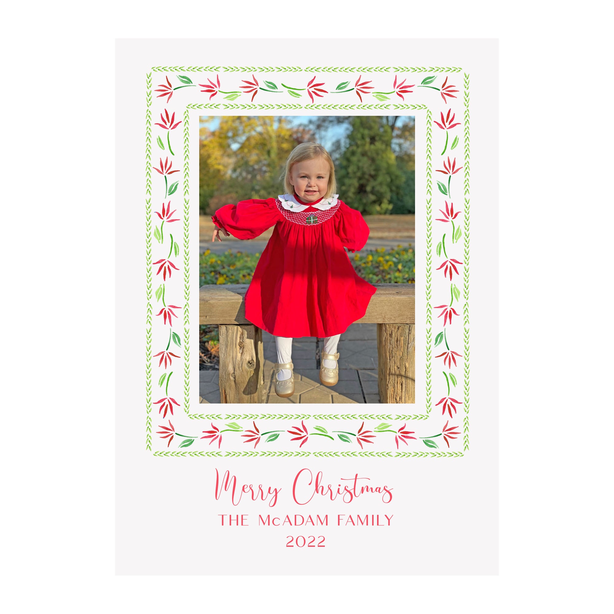 Poinsettia Garland Holiday Photo Cards