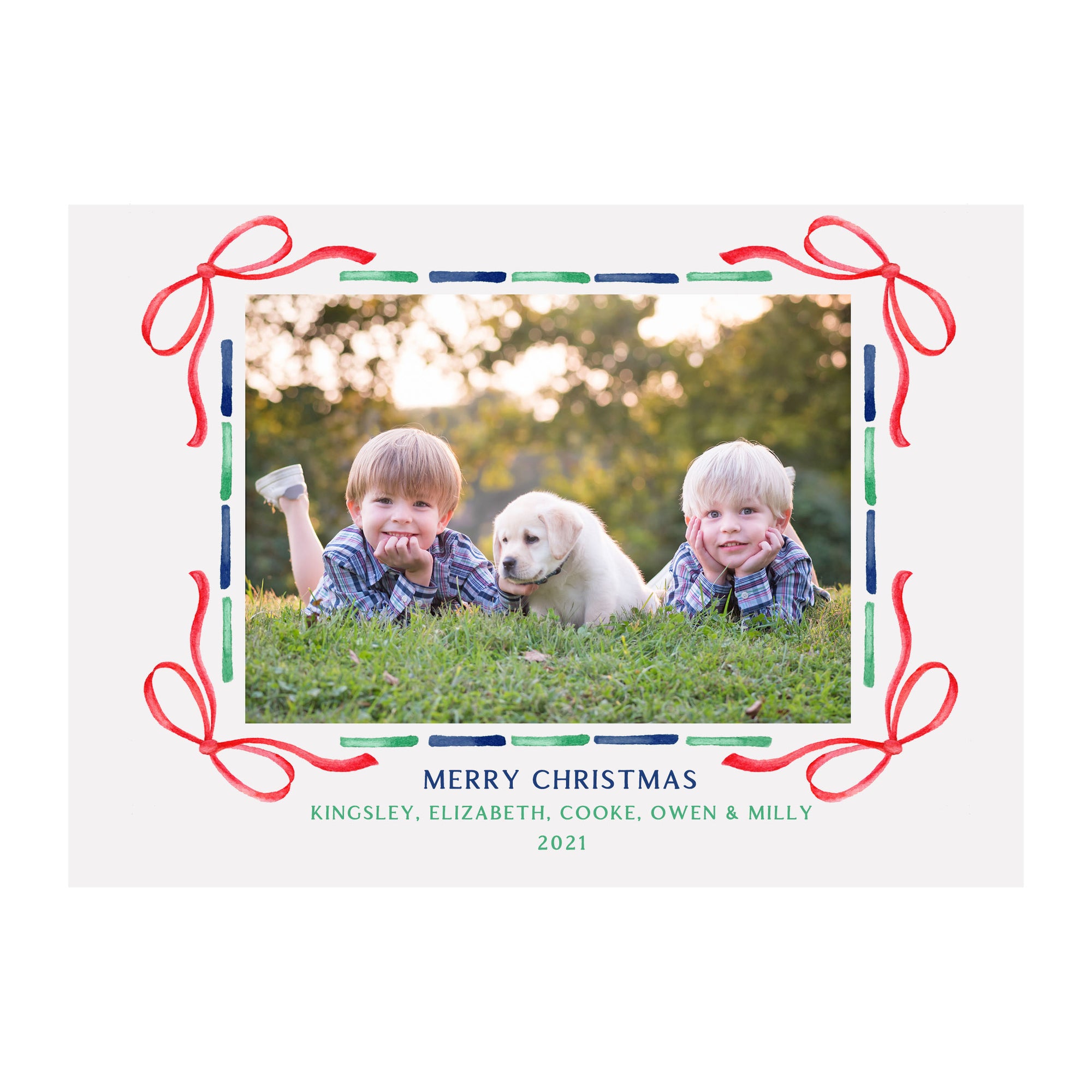 Ribbon Frame Holiday Photo Cards- Navy & Green