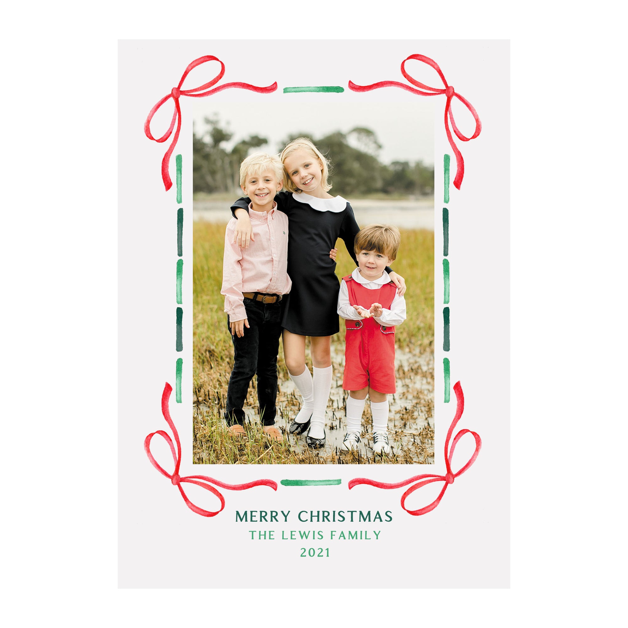 Ribbon Frame Holiday Photo Cards- Hunter Green & Green