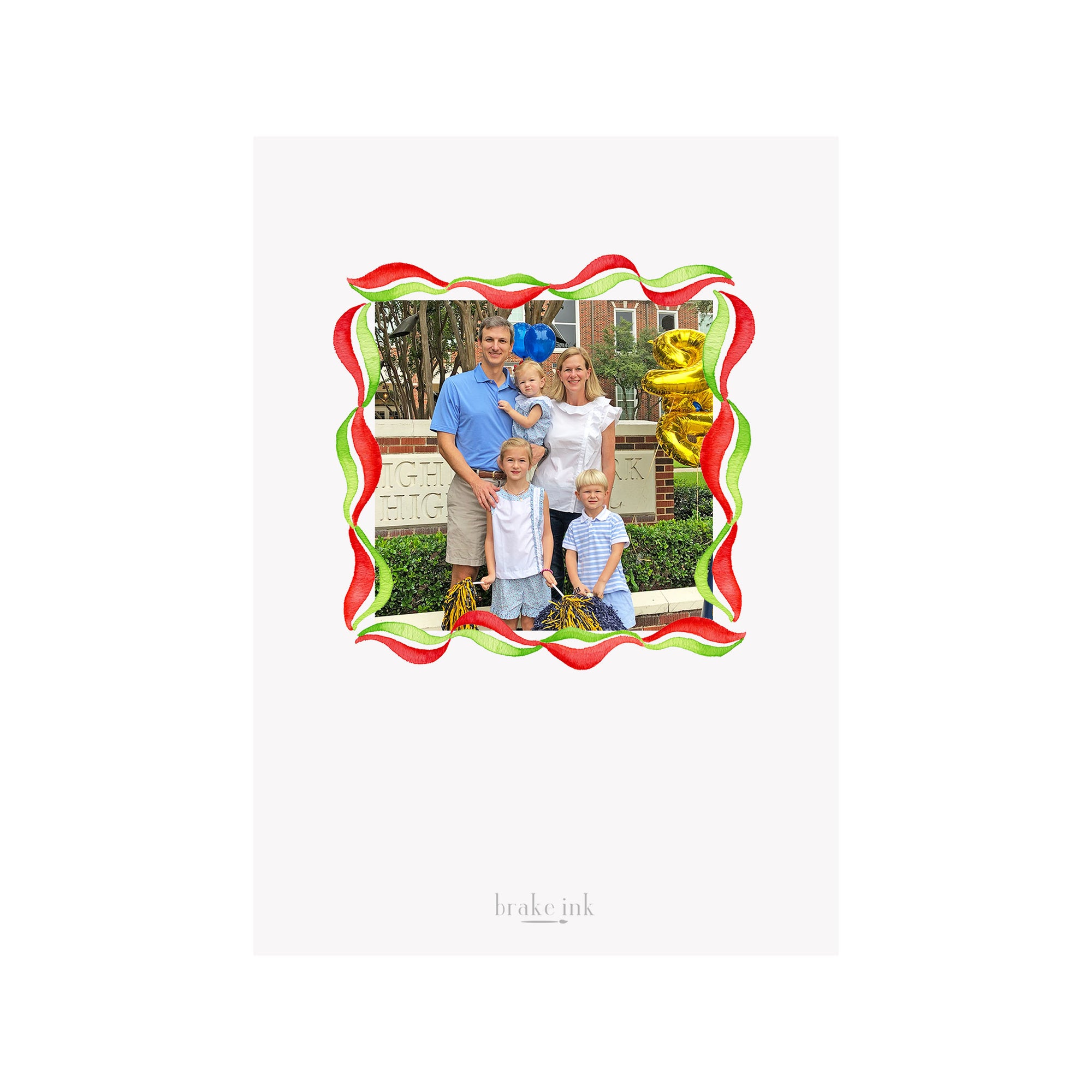 Ribbon Swirl Holiday Photo Cards- Red Green