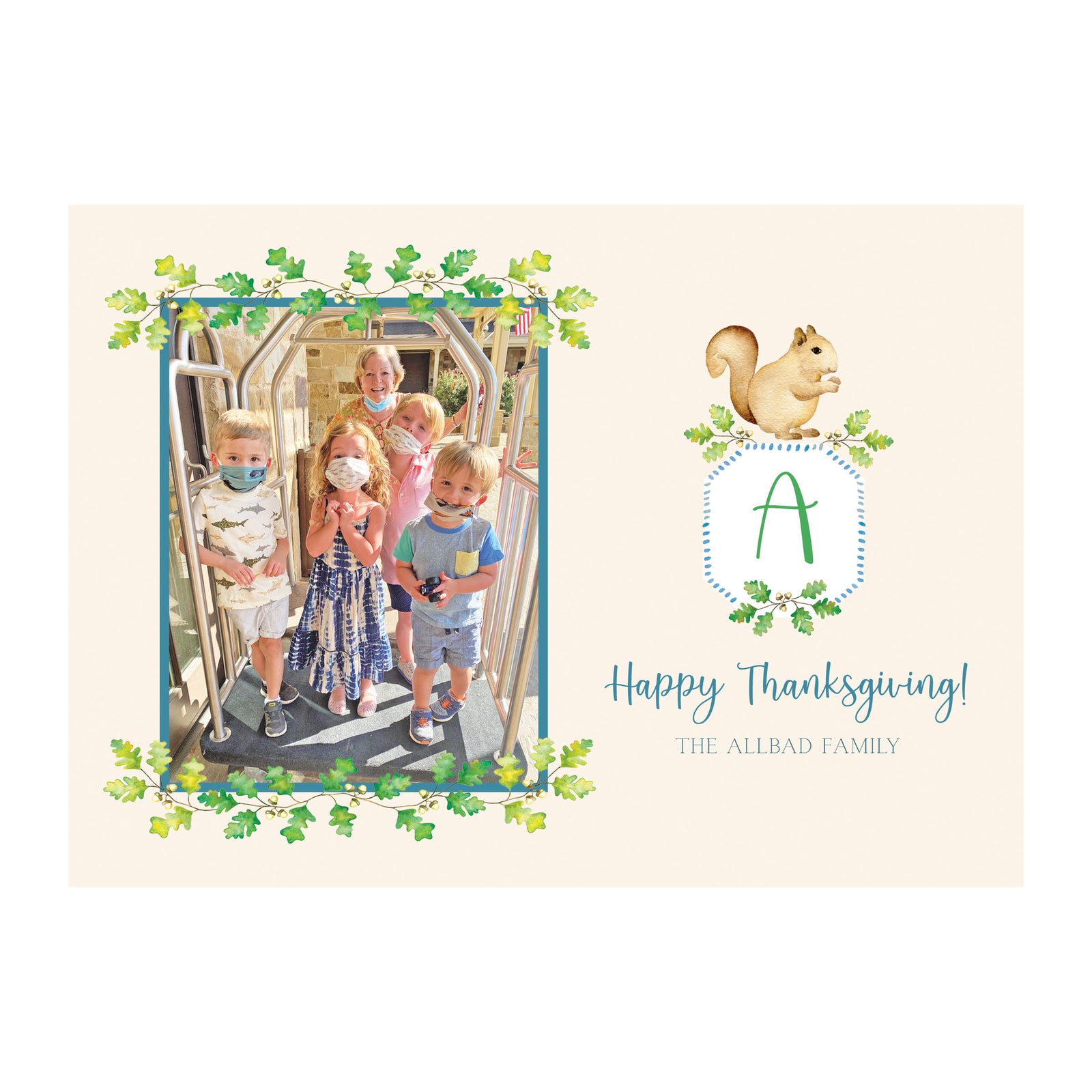 Squirrel Oak Garland Holiday Photo Cards