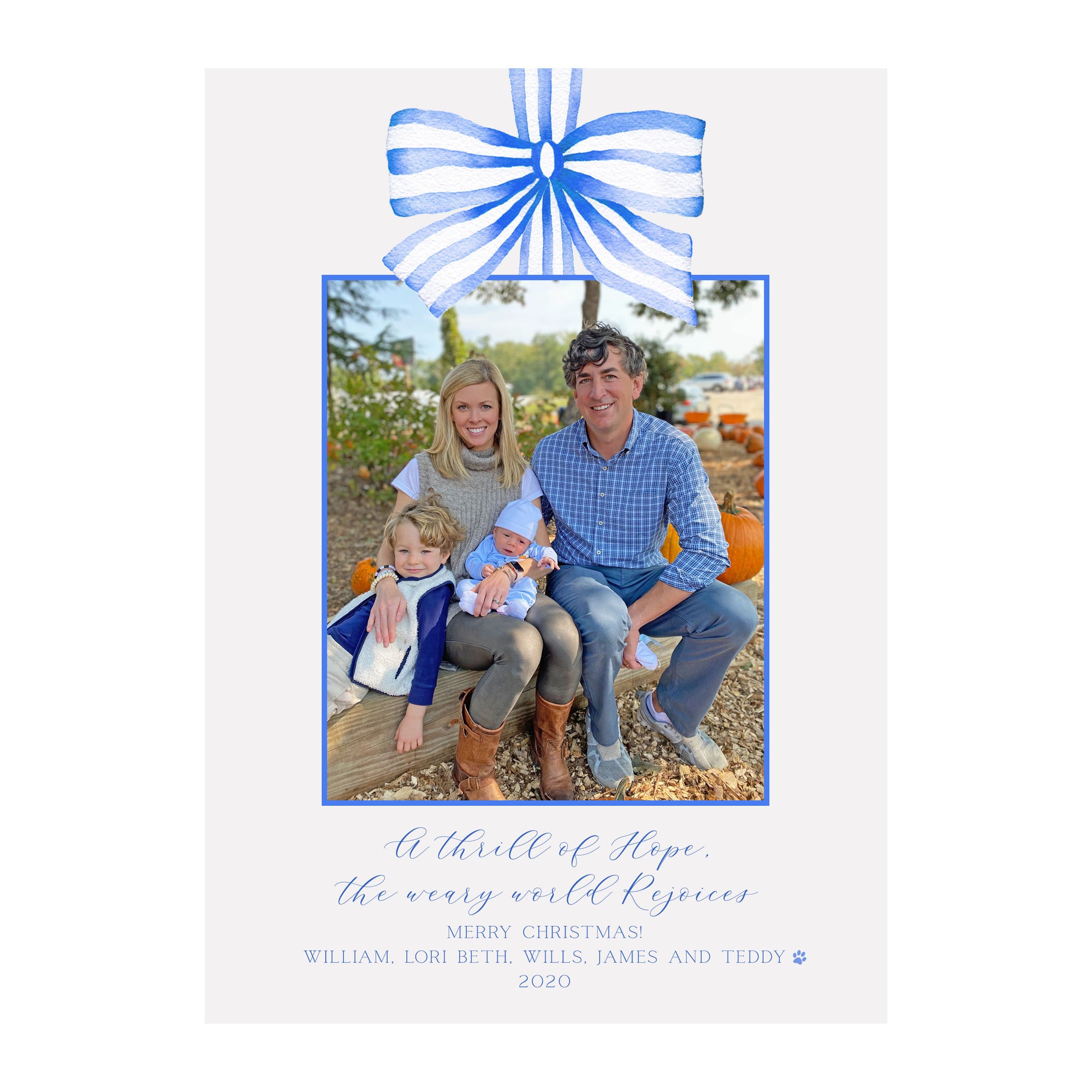 Striped Ribbon Holiday Photo Cards- Blue