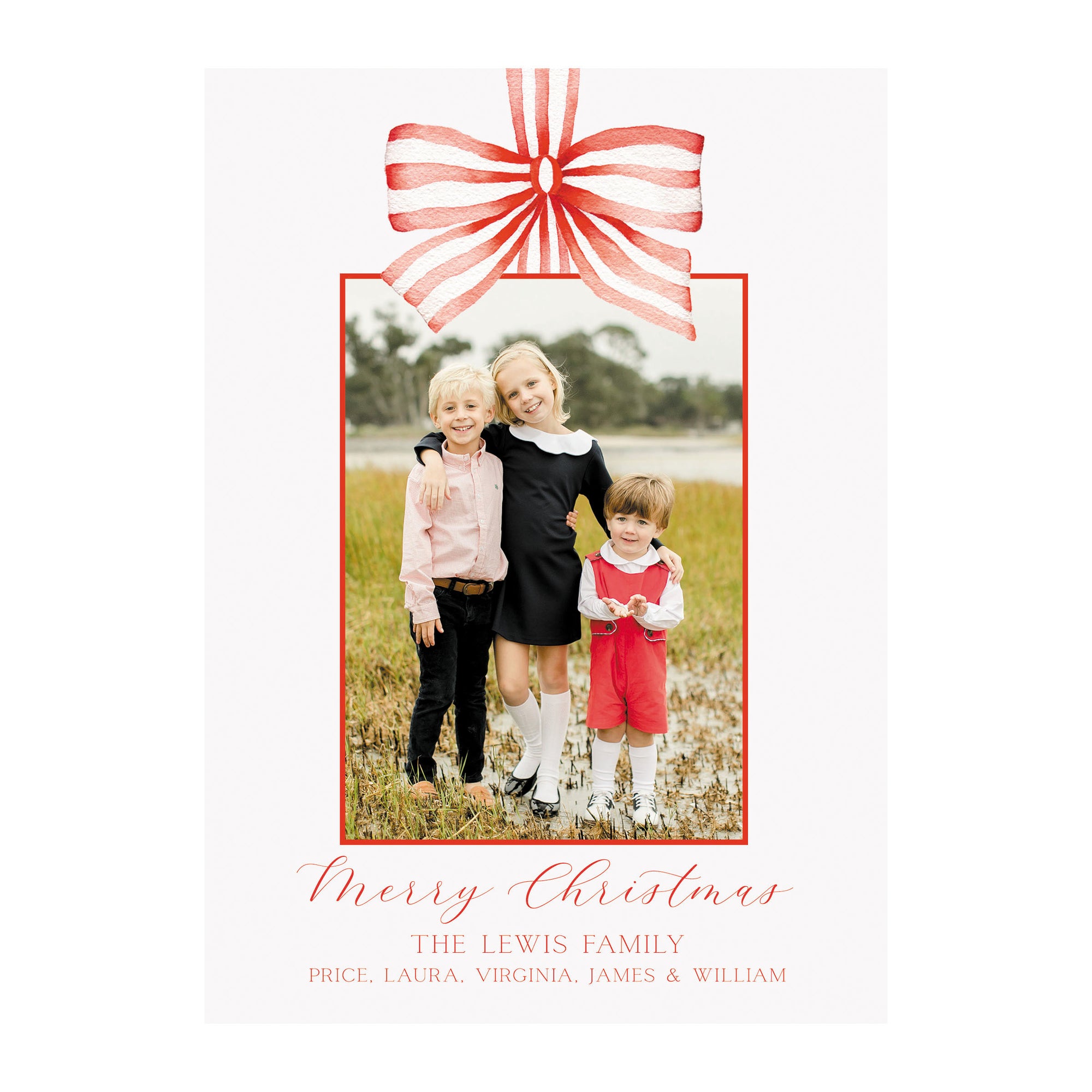 Striped Ribbon Holiday Photo Cards