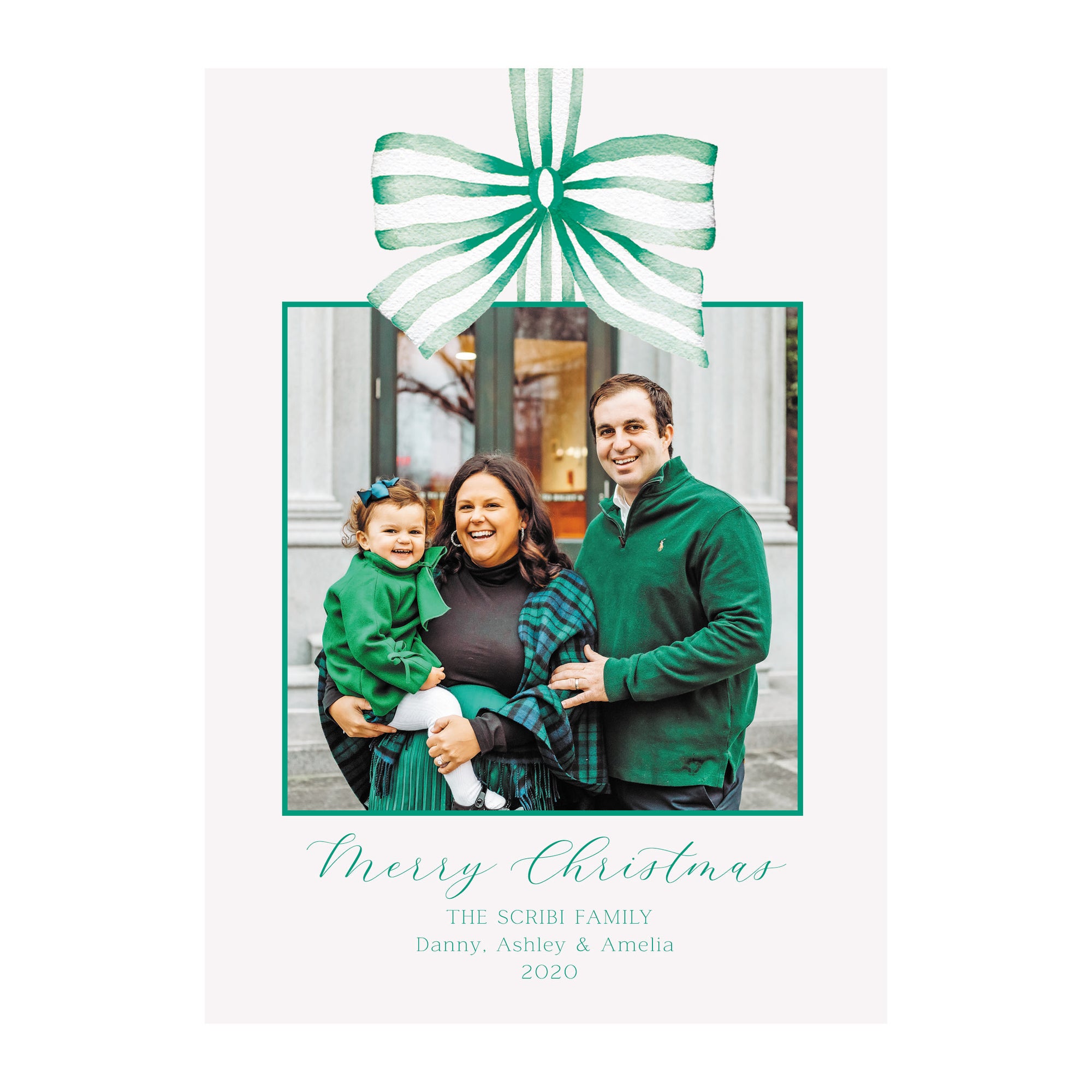 Striped Ribbon Holiday Photo Cards- Green