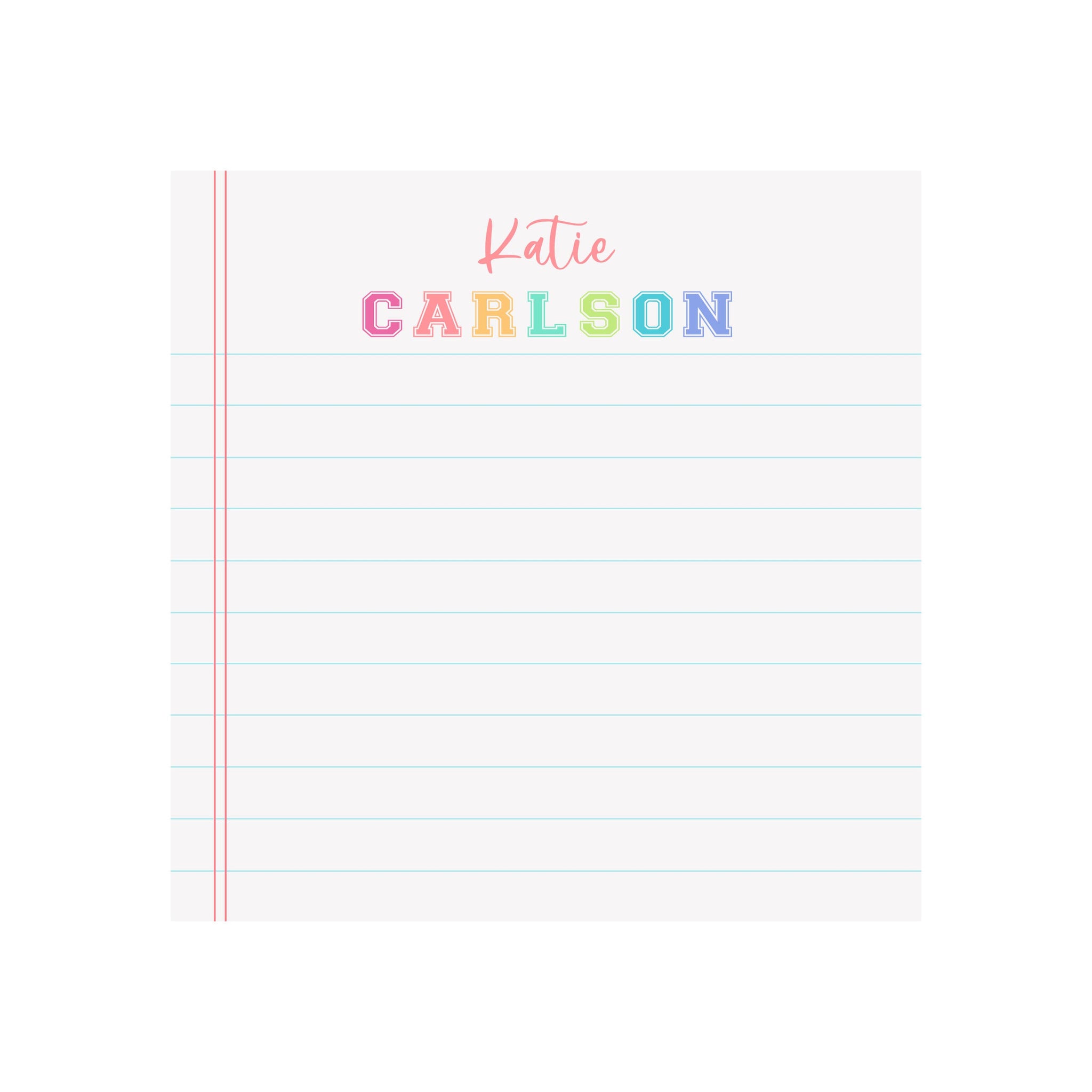 Pastel Varsity Name Notepad- Personalized - Brake Ink Stationery