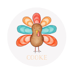 Turkey Personalized Circular Thanksgiving Placecards