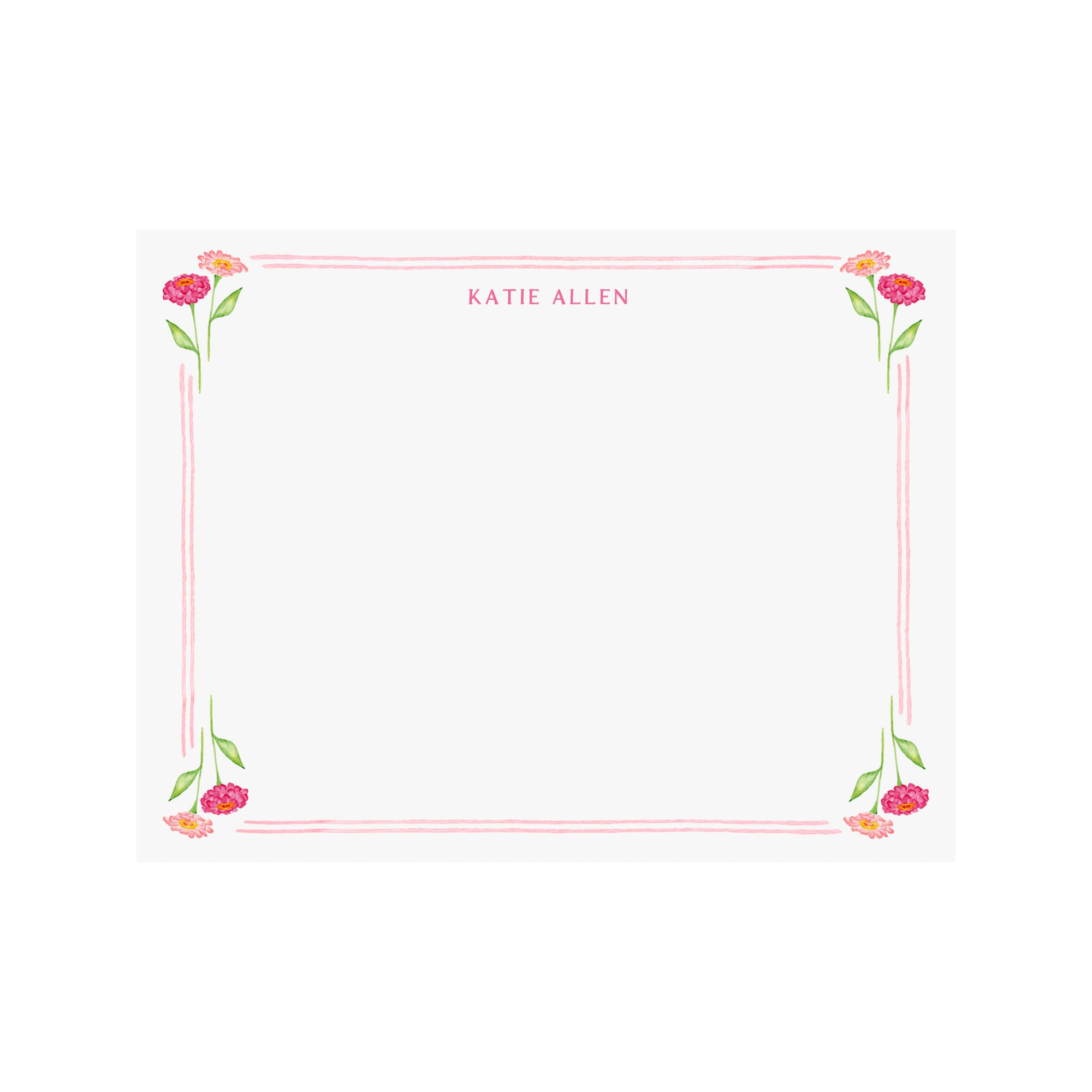 Zinnia Floral Border Personalized Stationery